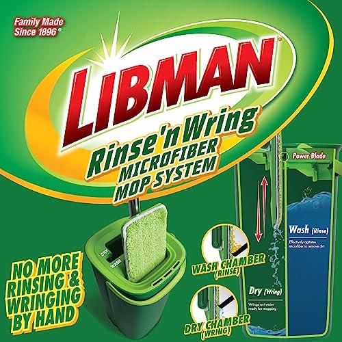 Libman Libman Rinse \'n Wring Mop and Bucket System | Microfiber Floor Mop | Hardwood Floor Cleaner | Wet & Dry Mop | Clean & Dirty Water Chambers | Power Blades | 2 Total Microfiber Pads,Green