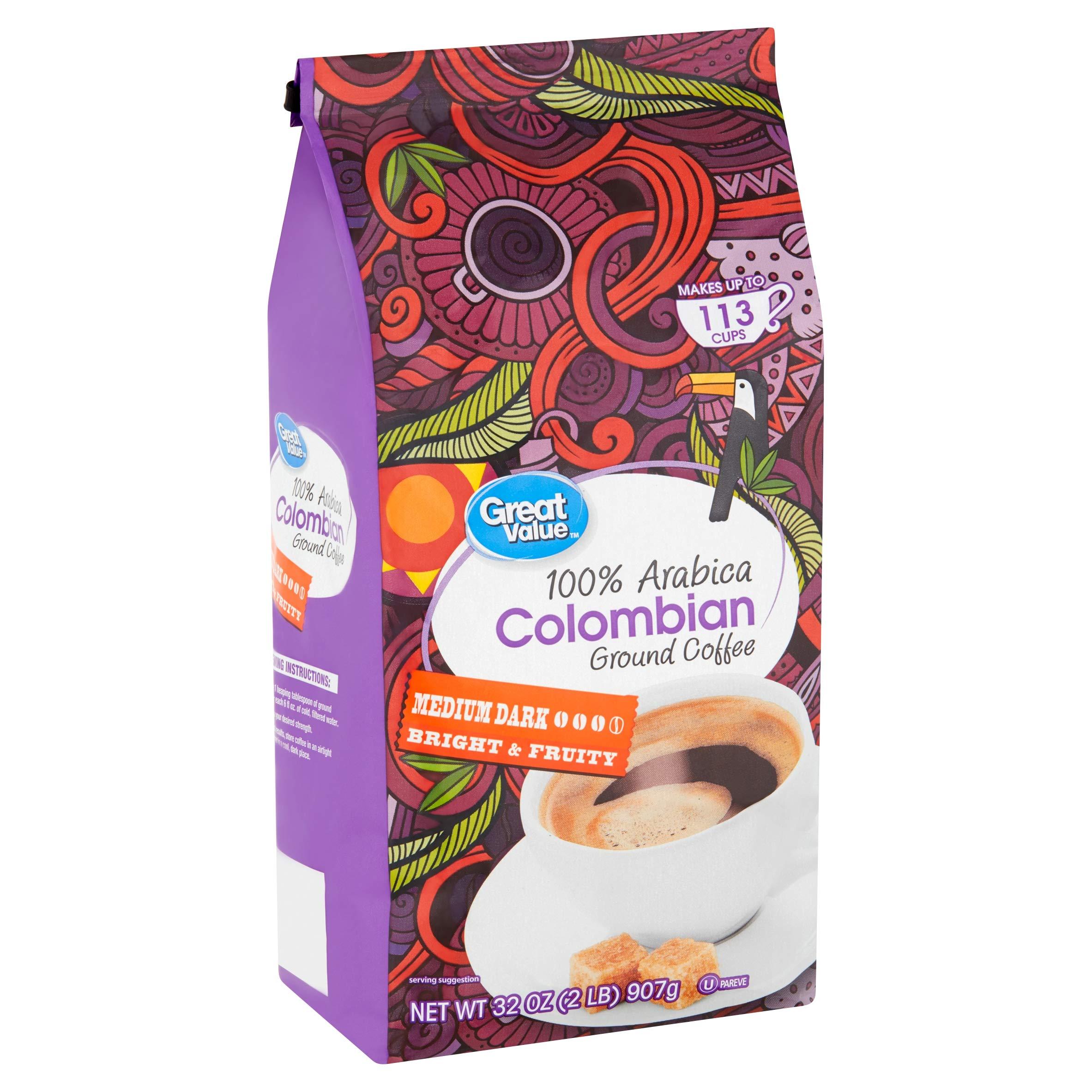 Great Value Great Value 100% Arabica Colombian Medium Dark Ground Coffee - 32 oz. (Pack of 2)