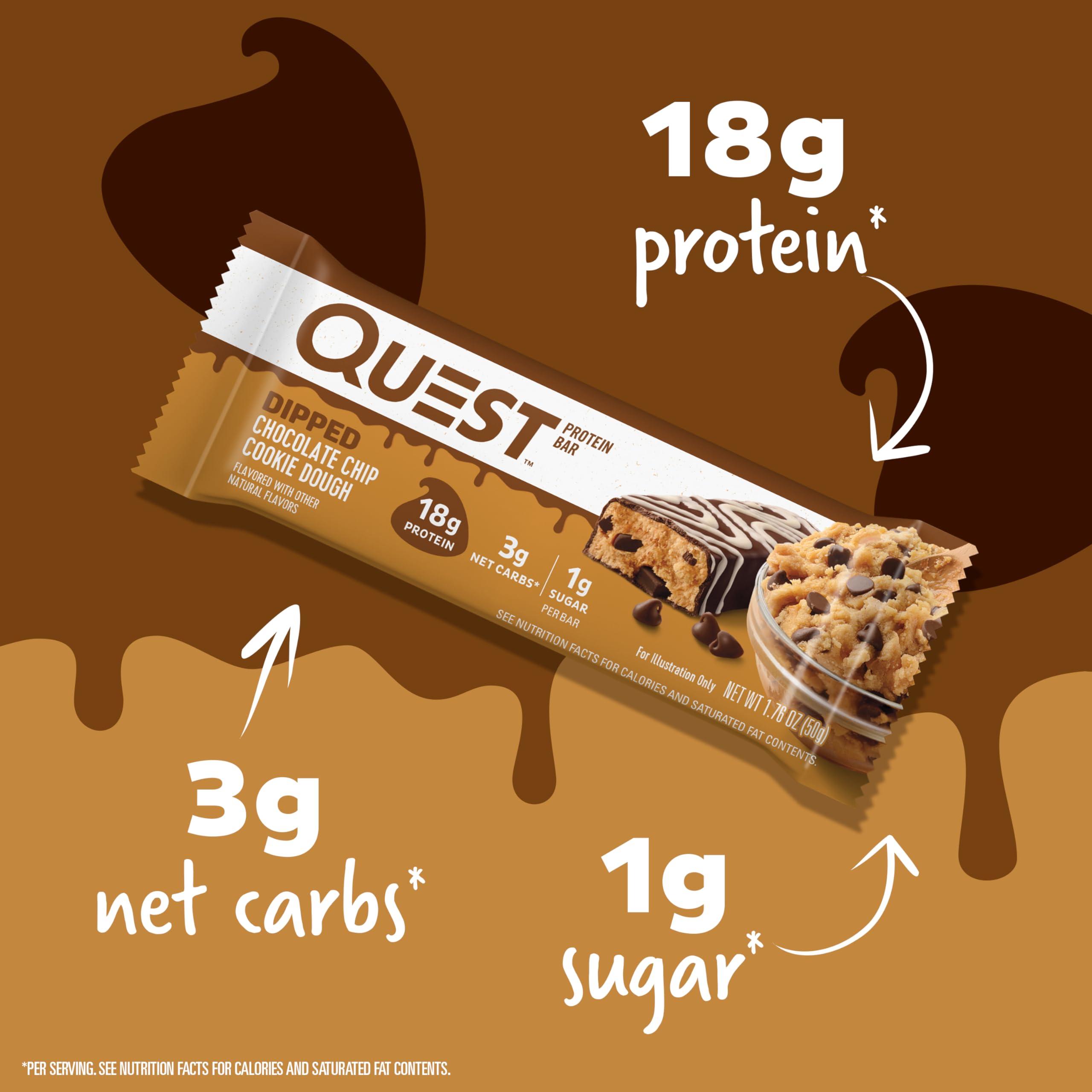 Quest Nutrition Quest Protein Bars Bundle - Chocolate Chip Cookie Dough and Chocolate Peanut Butter, High Protein, Gluten Free, 12 Count Each