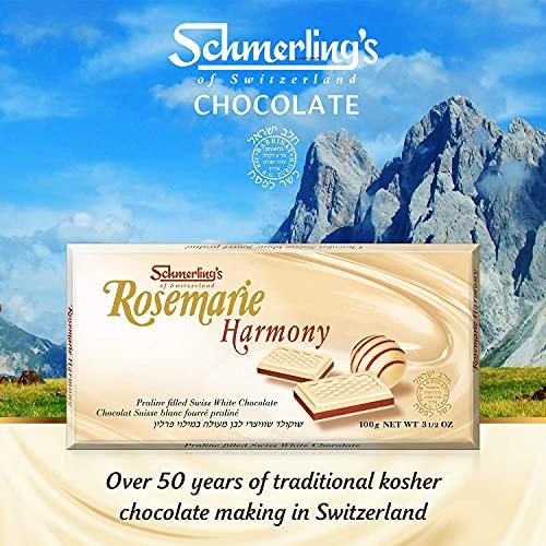 SCHMERLING\'S Schmerling\'s Rosemarie Harmony White Chocolate - Premium Swiss White Chocolate Bars - Praline Filled - All Natural, Gluten Free, GMO Free - Kosher For Passover, OU - 3.5oz Each - Pack 5