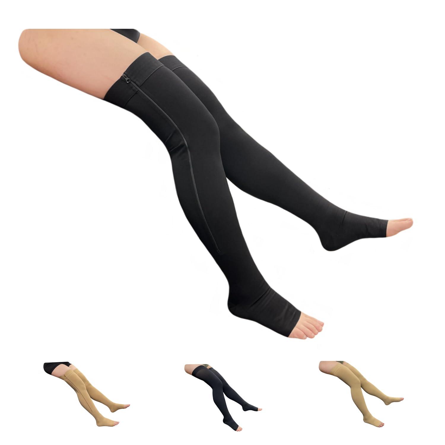 HealthyNees HealthyNees Footless Thigh High 20-30 mmHg Compression Wide Leg Stocking Zipper (With Zipper Black, Large-X-Large)