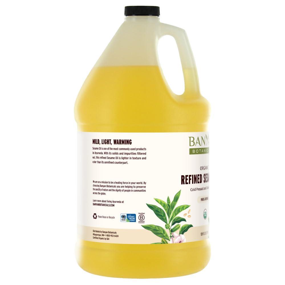 Banyan Botanicals Banyan Botanicals Refined Sesame Oil Organic Sesame Oil for Skin, Body, Hair & More Multiple Sizes 128 oz Non GMO Sustainably Sourced Vegan