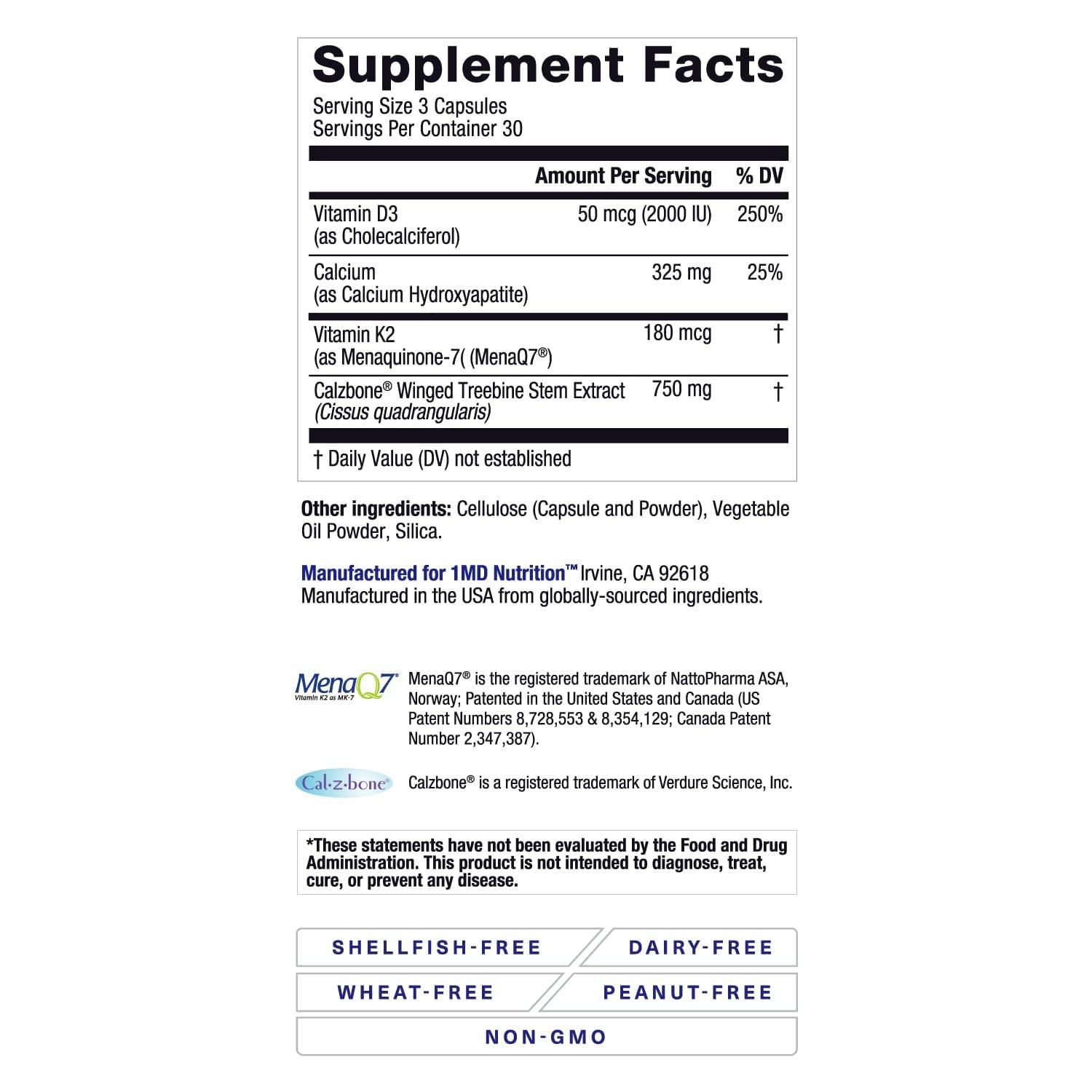 1MD Nutrition 1MD Nutrition OsteoMD for Comprehensive Bone Support | with Calcium Hydroxyapatite, Vitamin D3 & K2 | 180 Capsules (2-Pack)