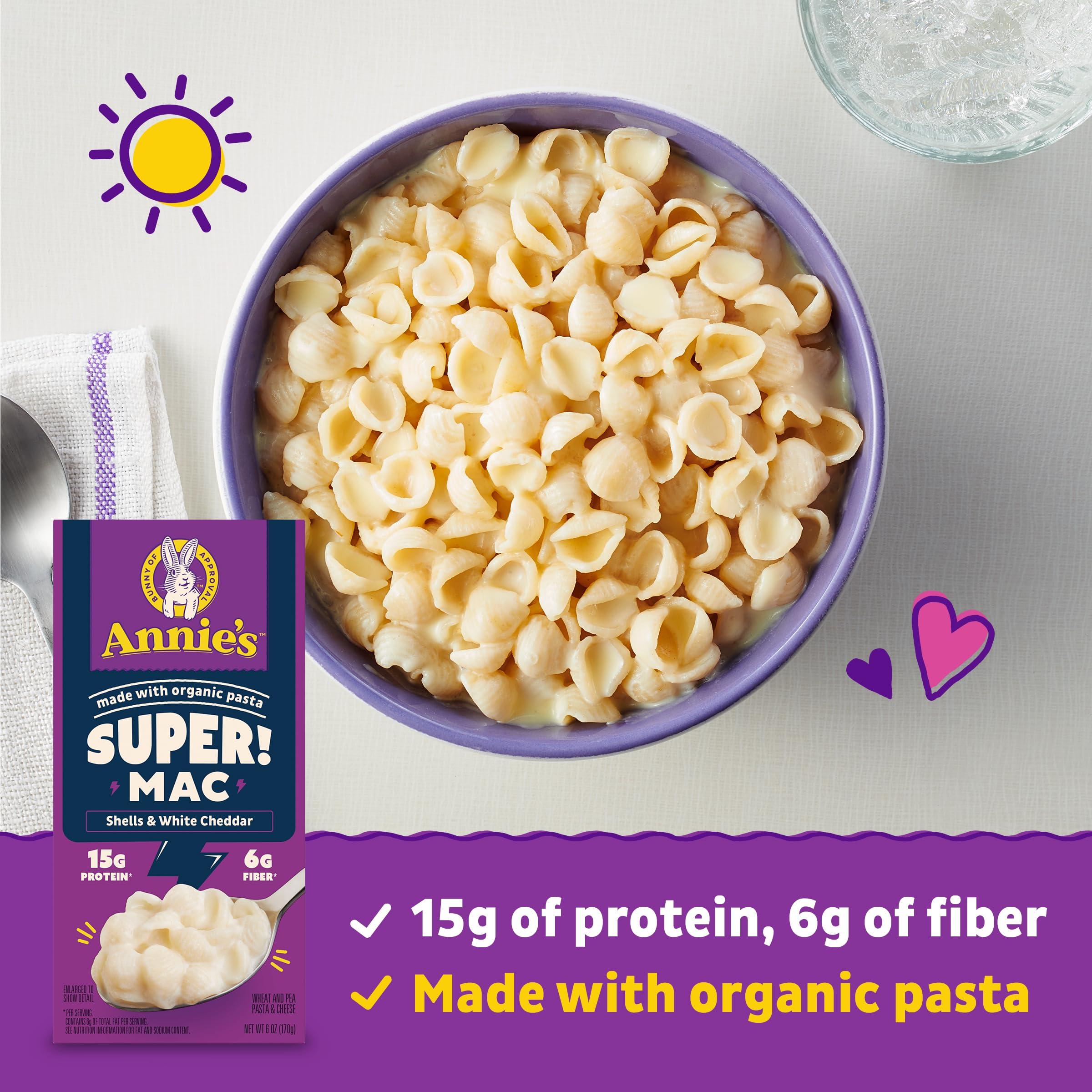 Annies Annie\'s Super! Mac, Protein Macaroni And Cheese Dinner, Shells & White Cheddar, 6 oz. (Pack of 12)