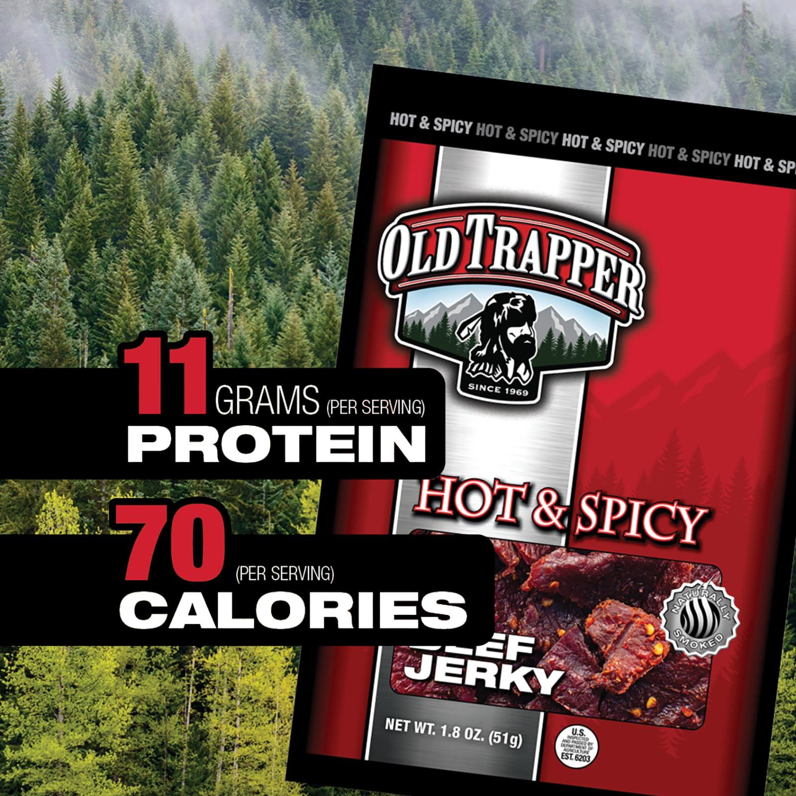 Old Trapper Old Trapper Beef Jerky, Hot & Spicy Flavor, 1.8-Ounce Individual Packs, Great Size for Quick Snacking, 11 Grams of Protein and 70 Calories Per Serving (Pack of Six)