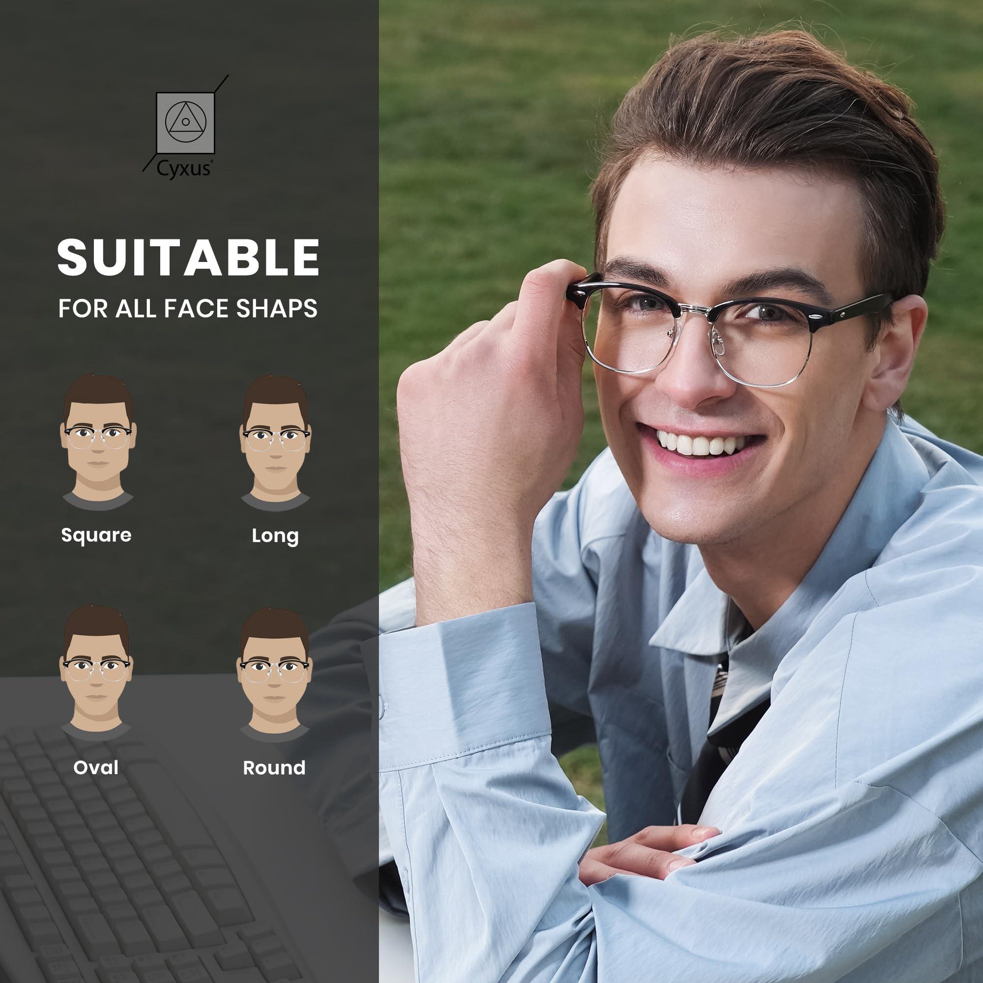 Cyxus Cyxus Blue Light Glasses Men Retro Semi Rimless Clear Blue Light Glasses for Computer Eye Strain Gaming Glasses Anti Harmful Blue Light for Men Women