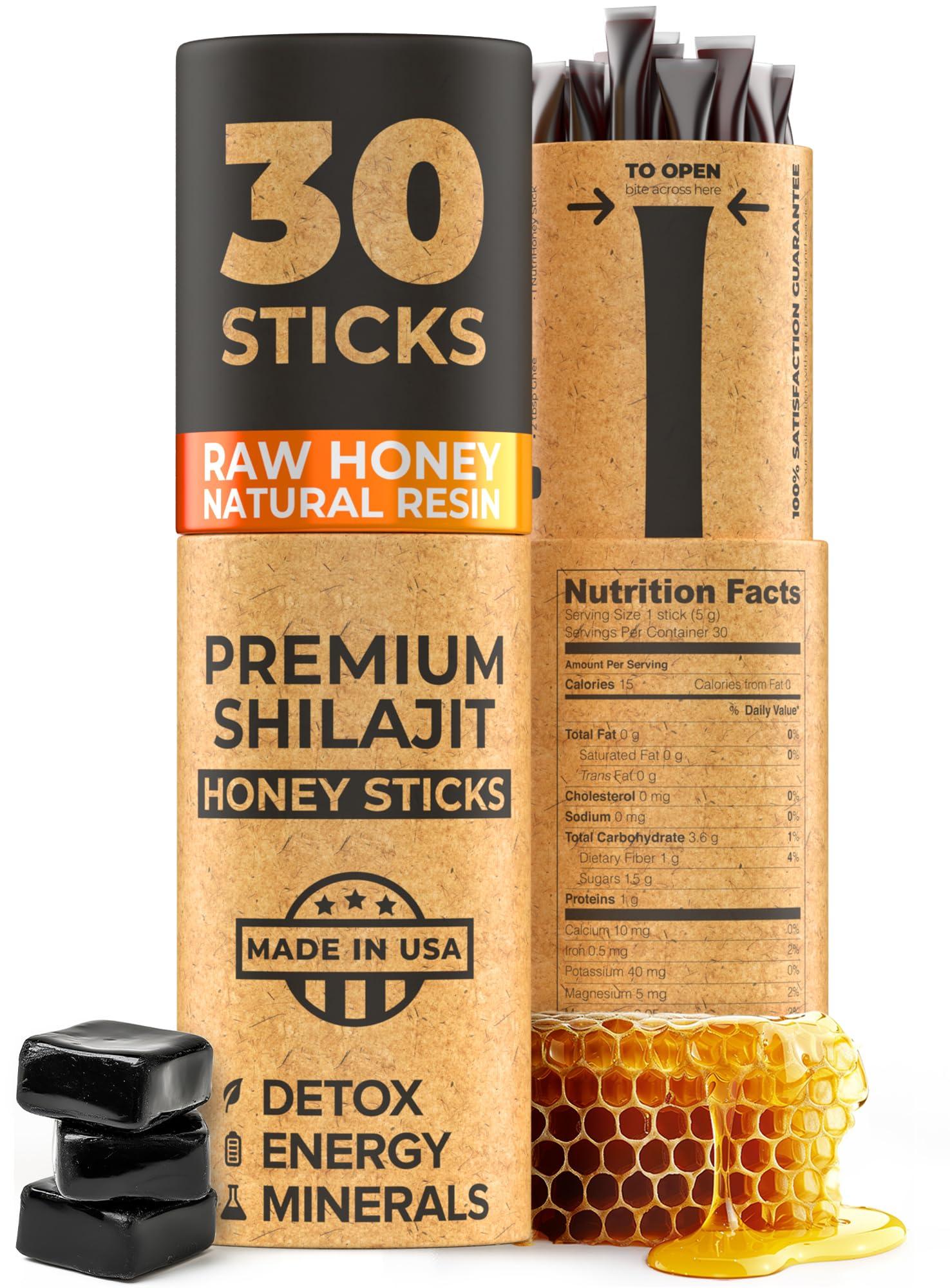 NATURAL SHILAJIT NATURAL SHILAJIT Honey Sticks - Shilajit Resin with Raw Honey, Fulvic Acid & Trace Minerals, Plant Based Nutrients for Energy, Immune Support & Vitality - 30 Shilajit Honey Sticks