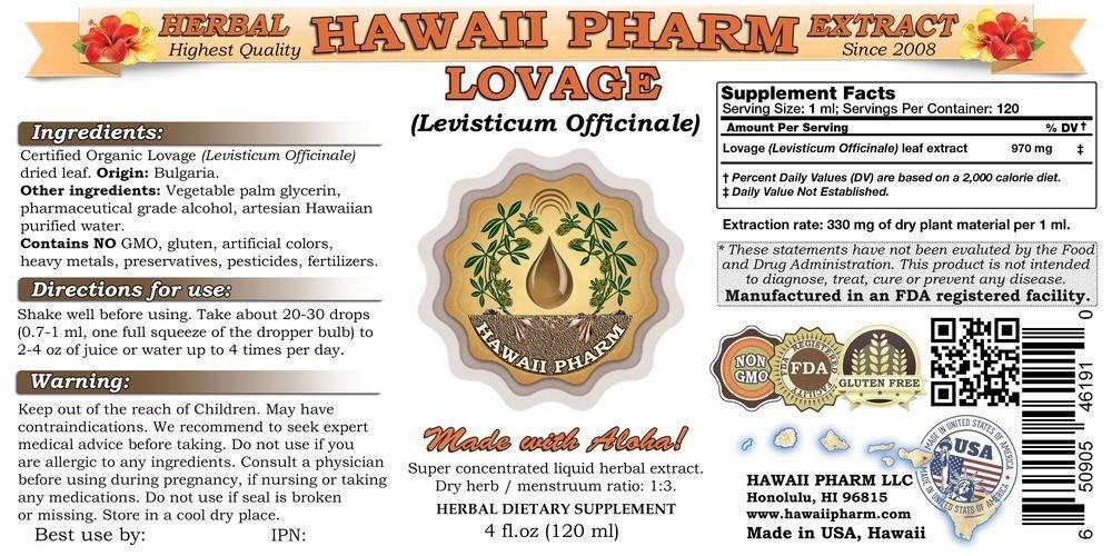 HawaiiPharm Lovage Liquid Extract, Organic Lovage (Levisticum officinale) Tincture Supplement 2x2 oz