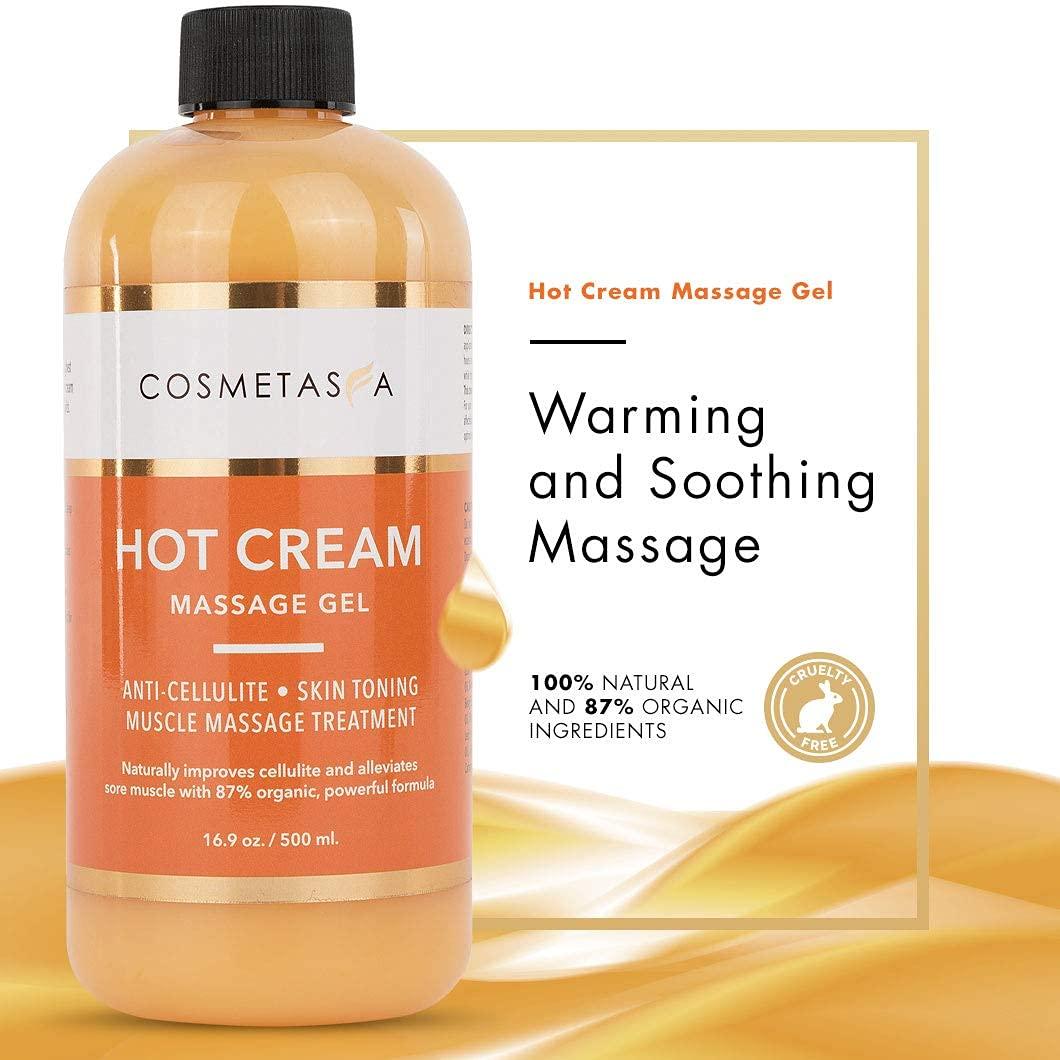 Cosmetasa Cosmetasa Hot Cream Massage Gel with Massager Mitt- Natural and 87% Organic Cellulite Cream - Multi Use, Skin Toning Cream, for Joints and Muscle - 16.9 oz