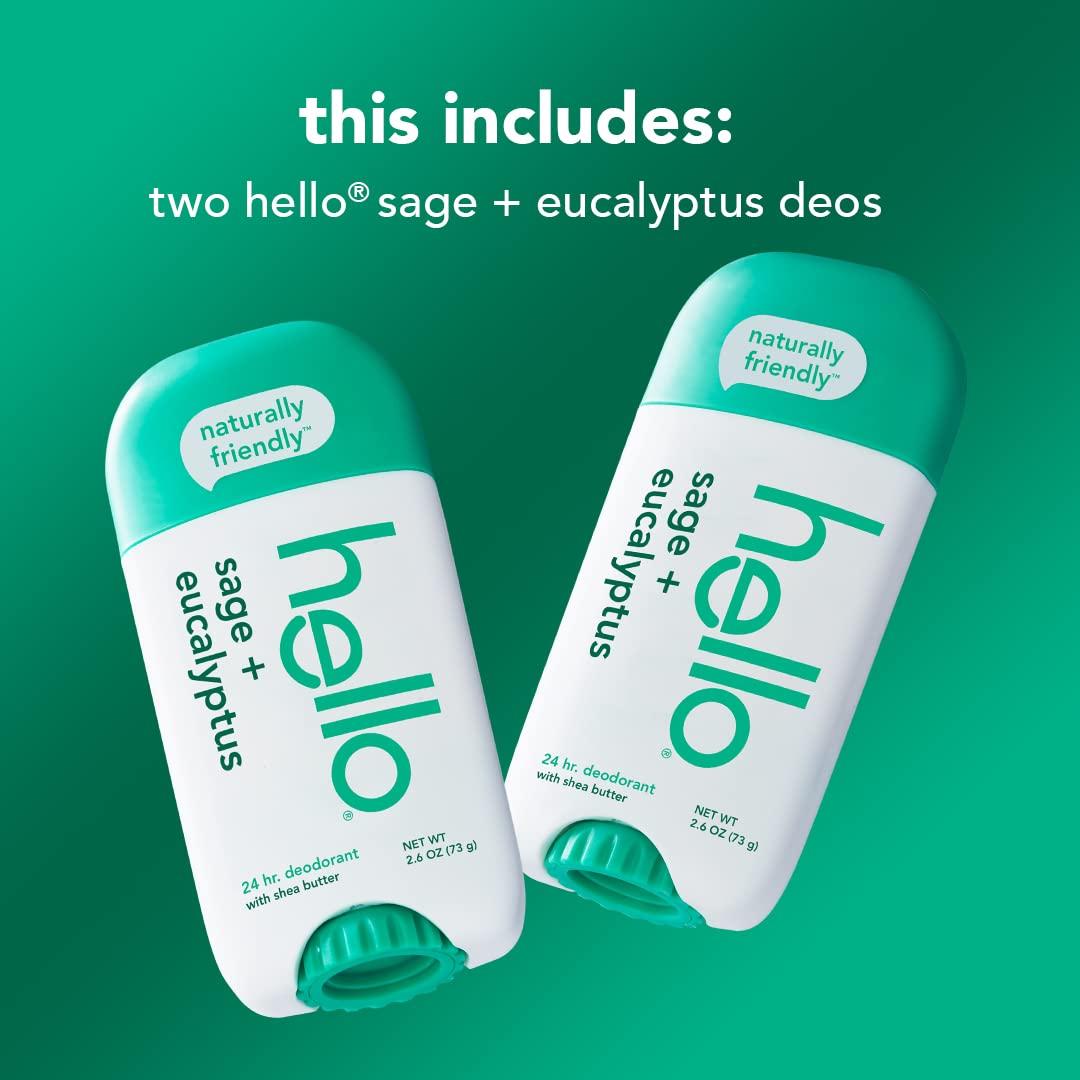 hello Hello Naturally Whitening Fluoride Toothpaste, Natural Peppermint Flavor and Tea Tree Oil & White Sage + Eucalyptus Deodorant with Shea Butter for Women + Men, Aluminum Free