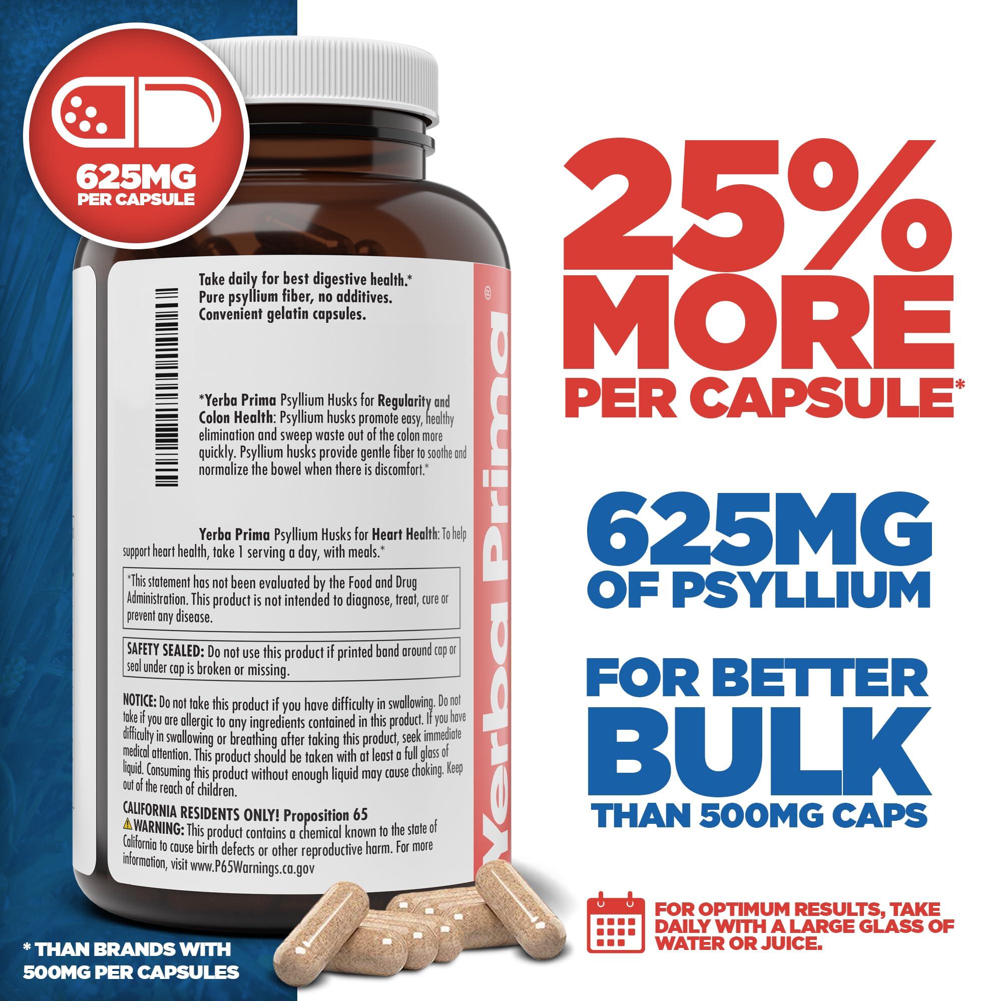 Yerba Prima Yerba Prima Psyllium Husks Caps, 625 mg, 400 Capsules (Pack of 2) - Natural Fiber for Men and Women - Regularity Support Supplement