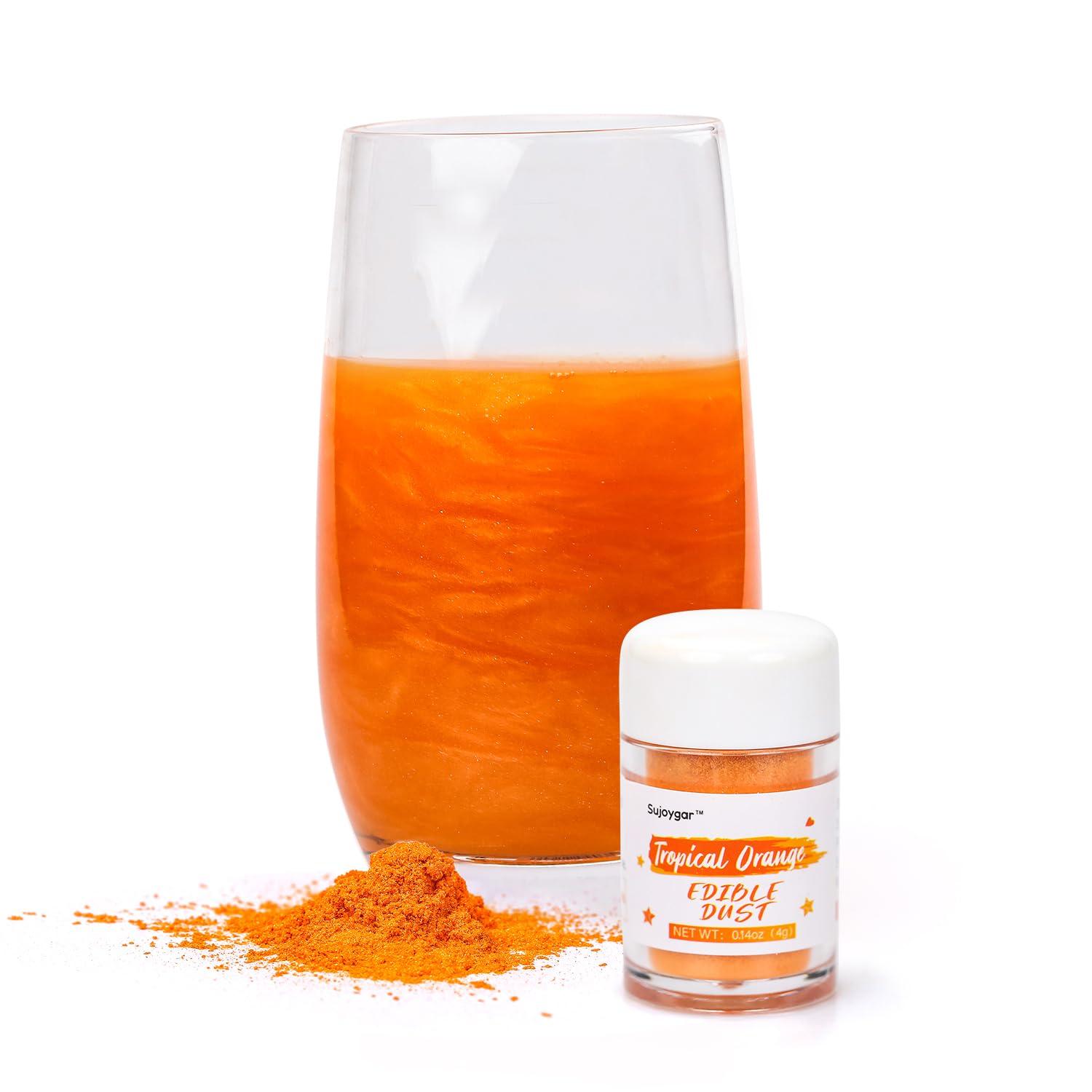 Sujoygar Orange Luster Dust Edible, Sujoygar Edible Glitter for Cocktails, 4g Shimmer Powder Drinks Glitter Edible Dust for Cake Decorating Chocolate Strawberrie Cupcake Baking Fondants Halloween Drinks