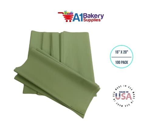 A1 Bakery Supplies Sage Green Light Olive Bulk Tissue Paper 15 Inch x 20 Inch - 100 Sheets Premium Quality Gift wrap Tissue Paper Made in USA