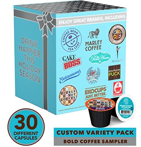 Crazy Cups Custom Variety Pack Coffee Pod Variety Pack, Dark Roast and Bold Flavors, Single Serve Cups for Keurig K-Cup Machines - Robust Assortment with No Duplicates, 30 Count - Great Coffee Gift