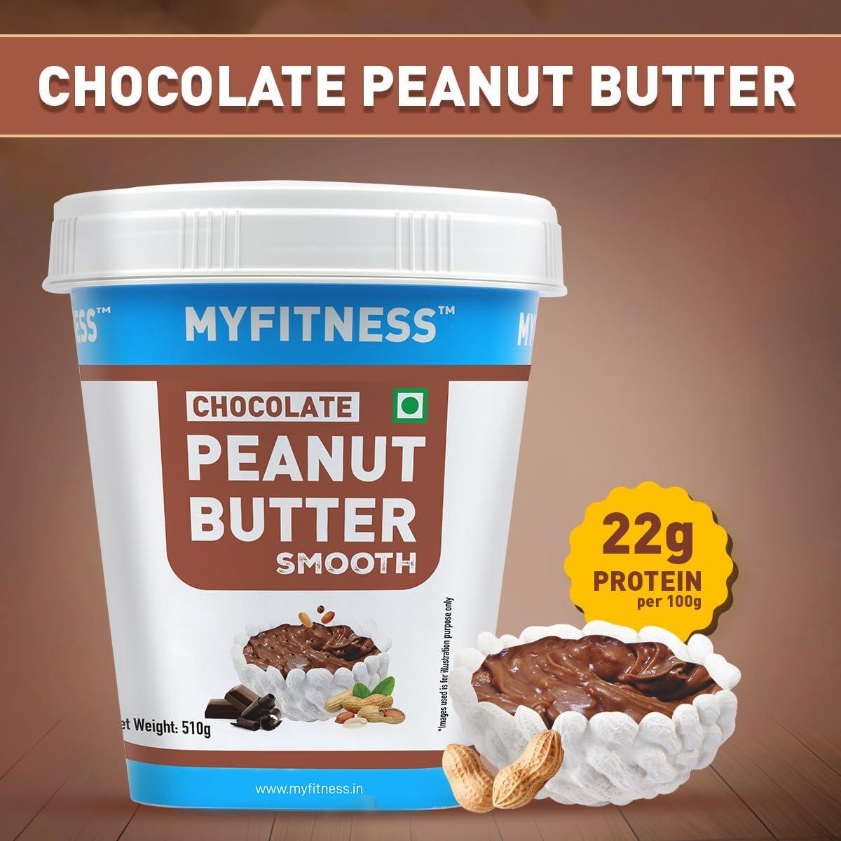 MYFITNESS PEANUT BUTTER MYFITNESS Peanut Butter Chocolate Smooth Non-GMO Gluten-free No Preservative All Natural Ingredient High Protein Made with American Recipe (17.9 Ounce)