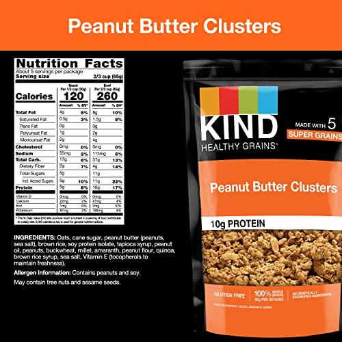 KIND KIND HEALTHY GRAINS Granola Family Size, Healthy Snack, Peanut Butter Granola Clusters, 10g Protein, Snack Mix 11 OZ (6 Pack)