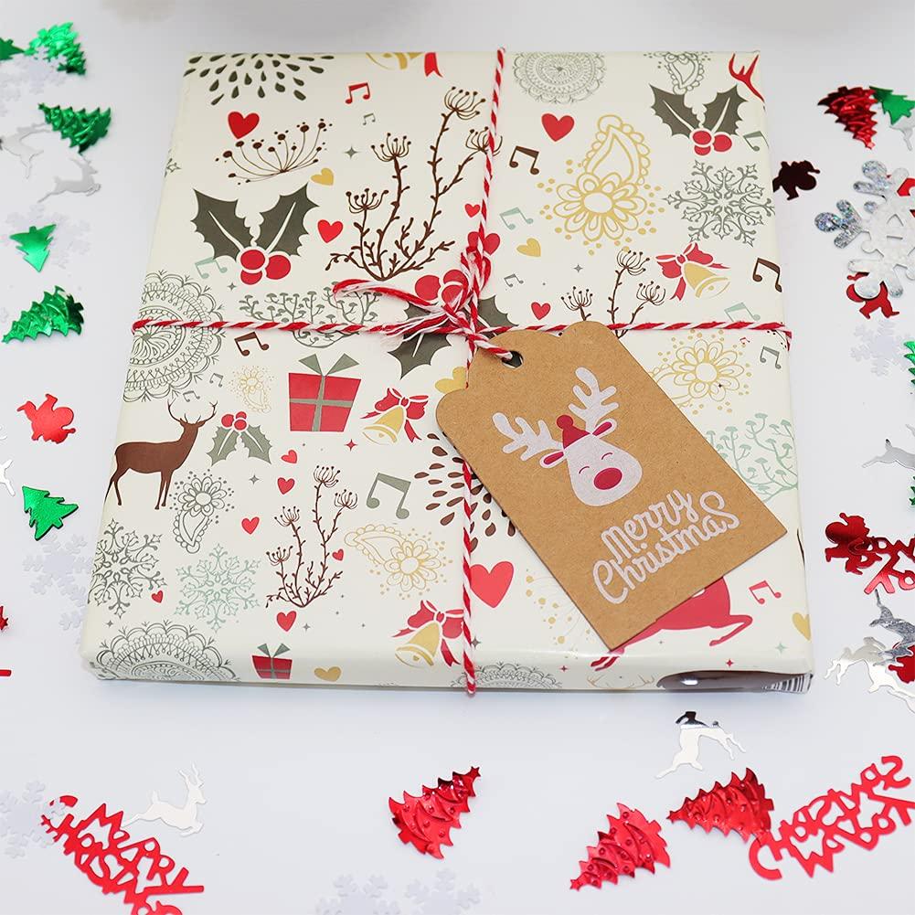 TrlaFy 120PCS Christmas Gift Tags Brown Kraft Paper Christmas Gift Tags Hanging Name Tags Labels with Twine String for Christmas Gift Wrap, DIY Arts and Crafts, Wedding