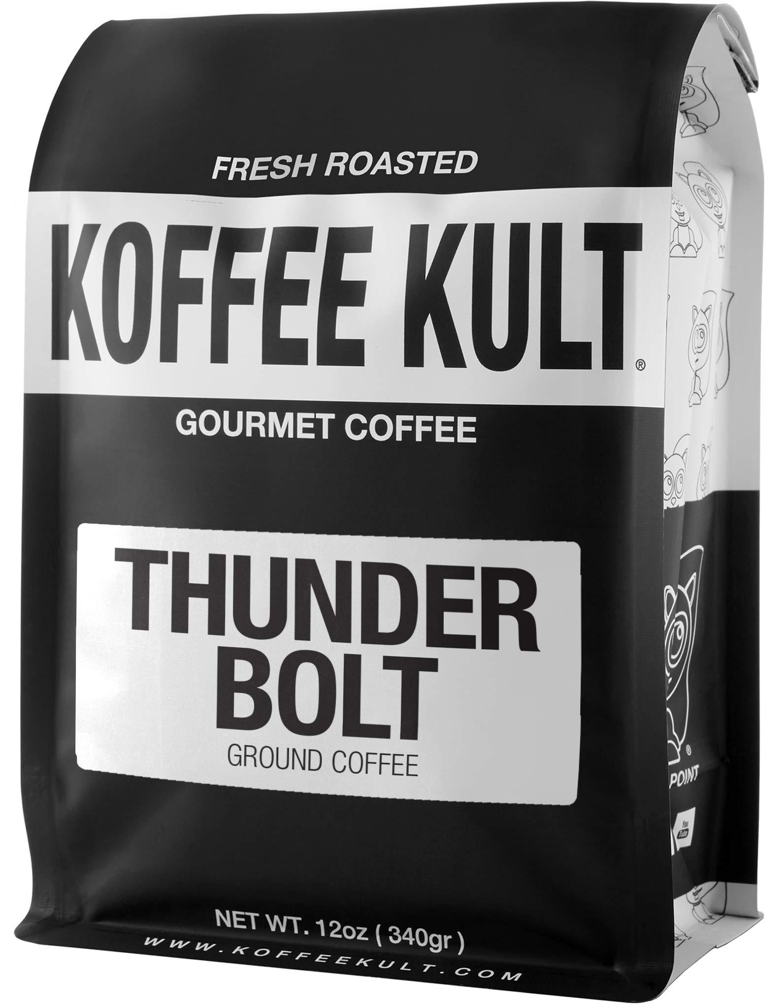 Koffee Kult Koffee Kult Thunder Bolt Coffee Super Dark Roast 100% Arabica Robust Blend of Colombian And Brazil (Ground, 12oz)