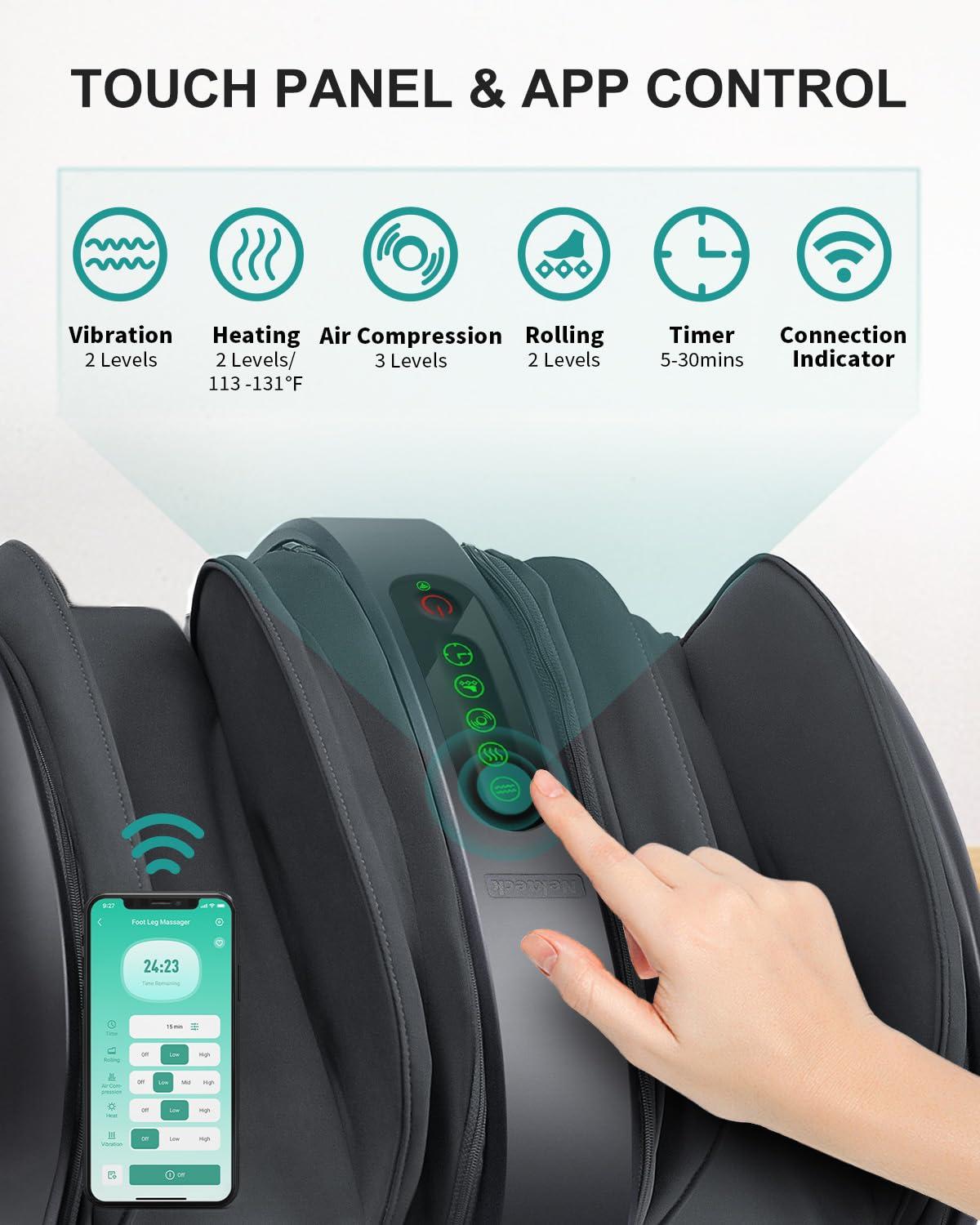 Nekteck Nekteck Foot Shiatsu Massager for Circulation and Pain Relief, Smart Electric Massage Machine with Heat, Deep Kneading, Vibration, Compression for Feet, Calf, Arm Muscle Relax Black (APP Control)