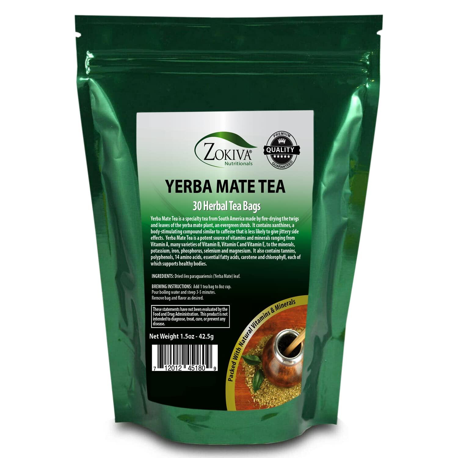 Zokiva Nutritionals Yerba Mate Tea 100% Pure (30 Premium Bags) All-Natural Immune System Support