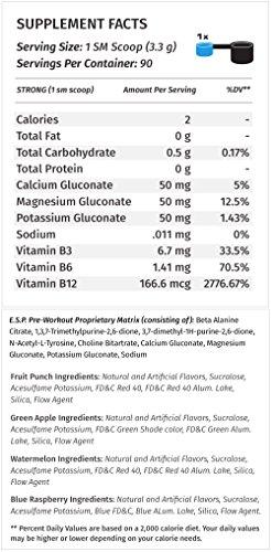 Metabolic Nutrition Metabolic Nutrition | ESP - Stimulating Pre Workout, Pre Intra Workout Supplement | Energy & Endurance Stimulating | Natural, Safe & Mental Focus | Blue Raspberry, 300 Grams (90 Servings)