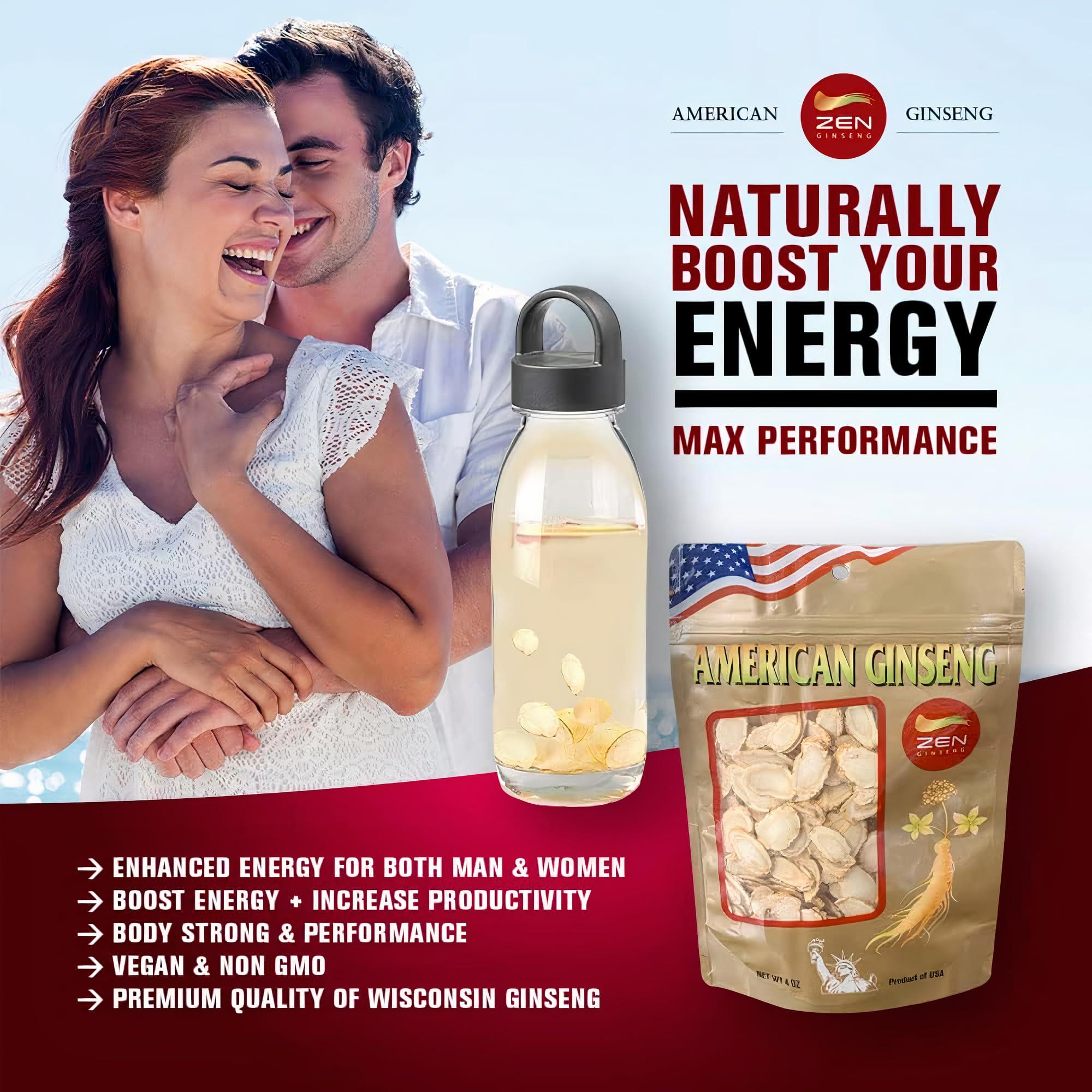 Zen Ginseng 1 Bag of American Wisconsin Ginseng Slices - Panax Ginseng. Boosts Body Immunity, Energy & Stamina for Man & Women