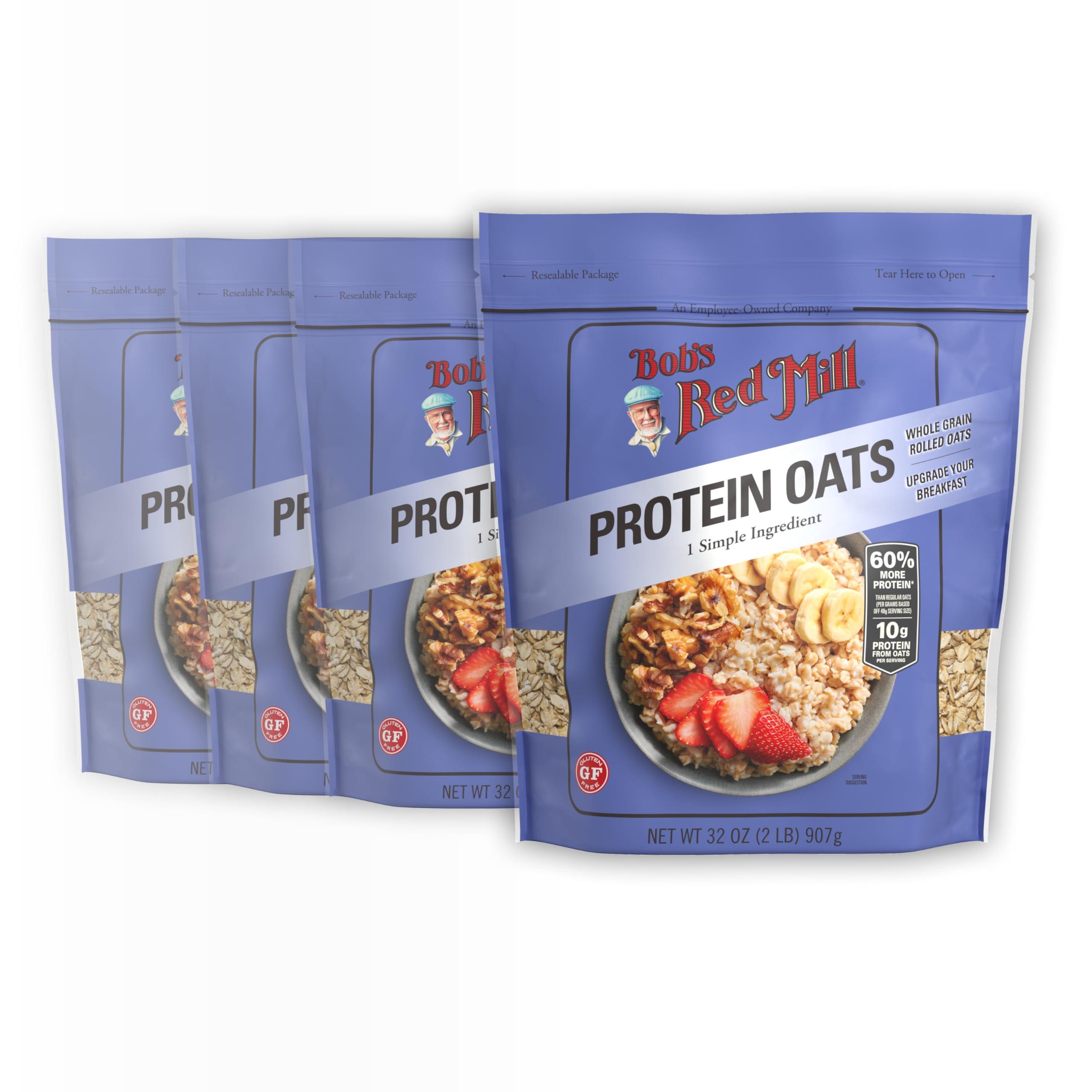 Bob\'s Red Mill Bob\'s Red Mill Gluten Free Protein Oats, 32oz (Pack of 4) - 10g Protein/Serving, Non GMO, Whole Grain, Vegan, Kosher