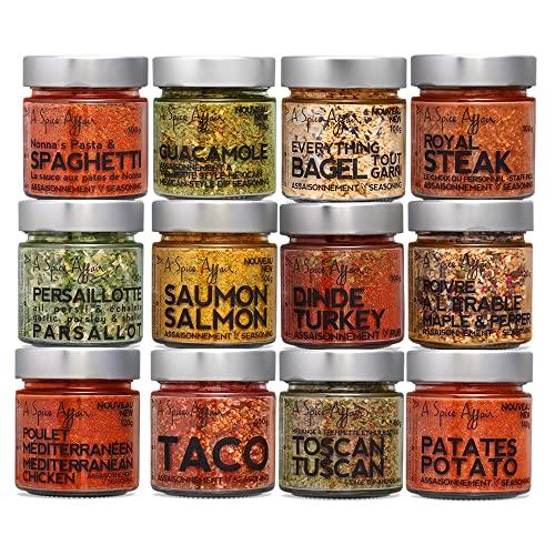 A Spice Affair A Spice Affair's Pro Kit 12-Pack Spice Set — Spices and Seasonings Sets — Taco, Royal Steak, Bagel, Salmon, Mediterranean, Spaghetti Seasoning Spice Blends