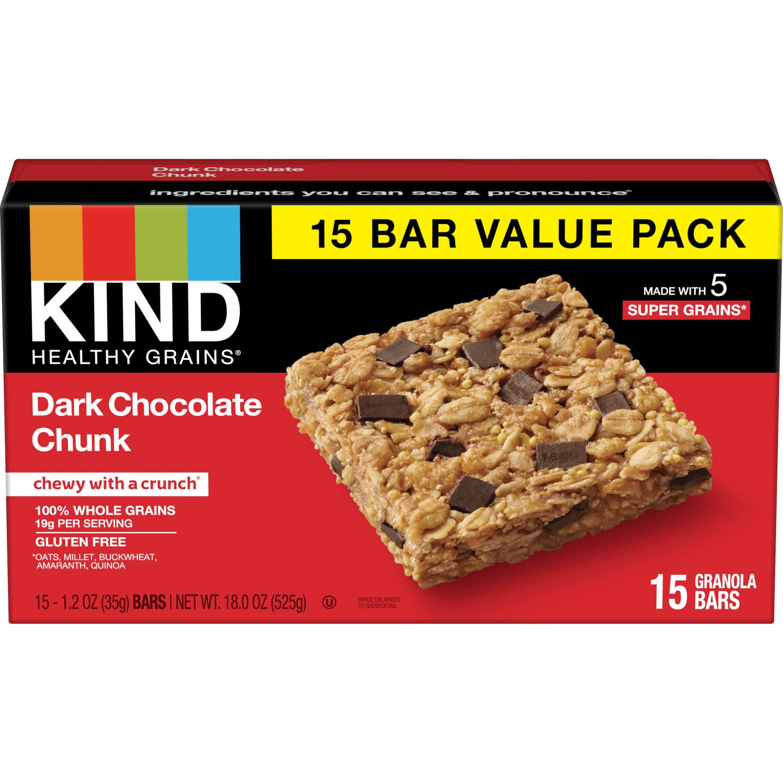 KIND KIND Healthy Grains Bars, Dark Chocolate Chunk, 1.2 Ounce,Gluten Free, 15 Count (Pack of 4)