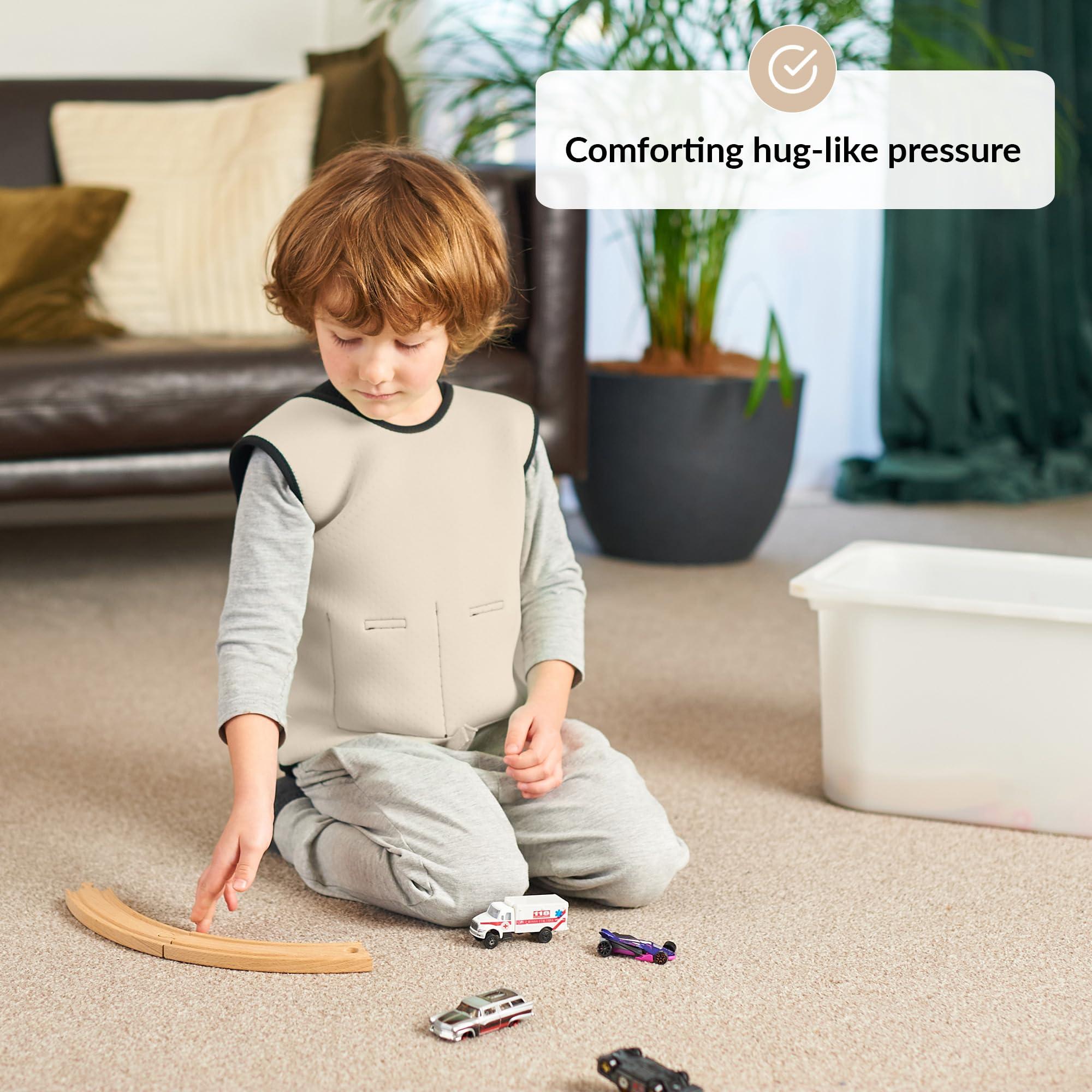 ODOXIA Weighted Vest for Kids | Provide Deep Pressure Comfort | ADHD Tools for Kids | Autism Sensory Clothing | Adjustable Weighted Vest | Weighted Compression Vest (Beige, Large)