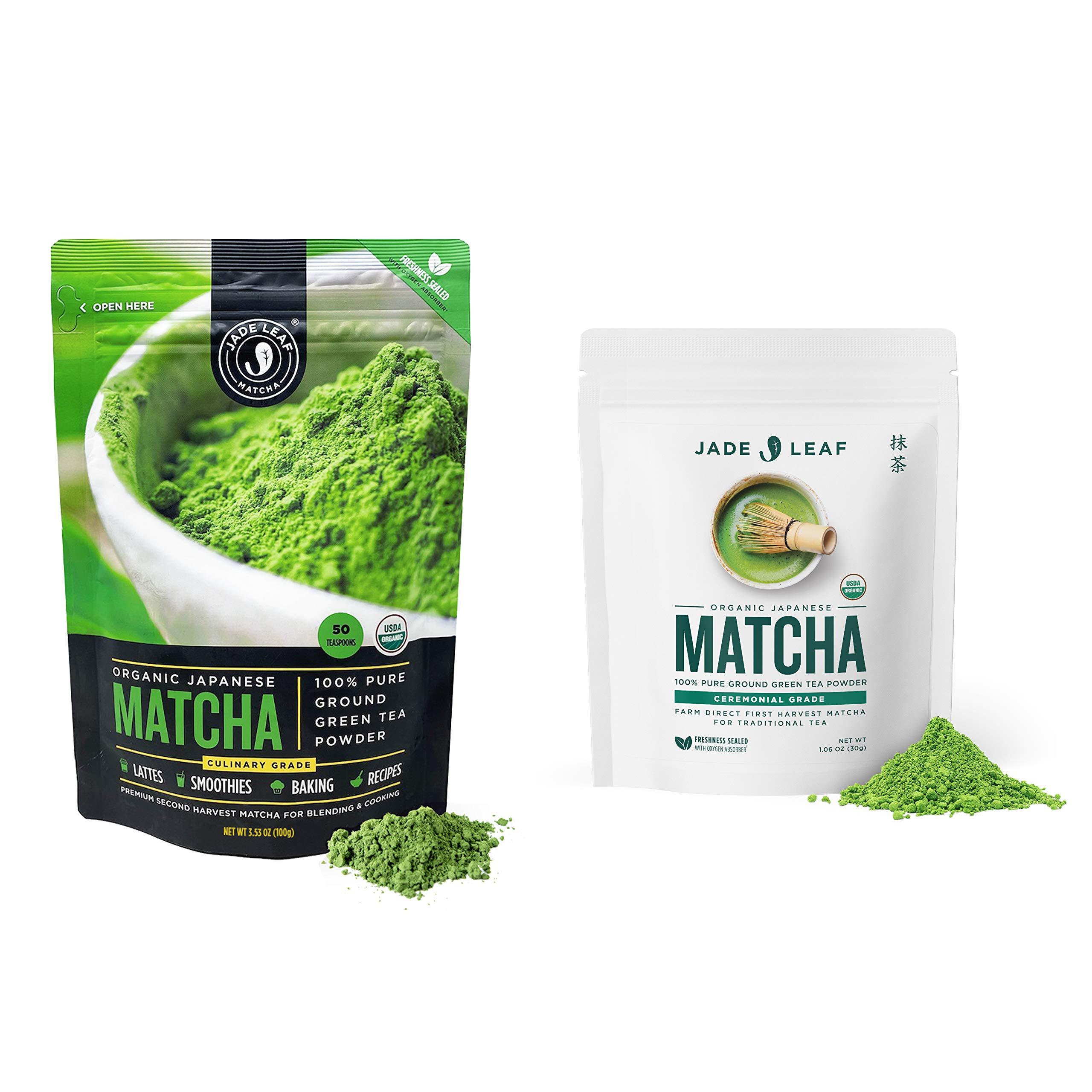 Jade Leaf Matcha Jade Leaf Culinary + Ceremonial Matcha Bundle - Organic Matcha Green Tea Powder Culinary Pouch (100g) and Ceremonial Pouch (30g)