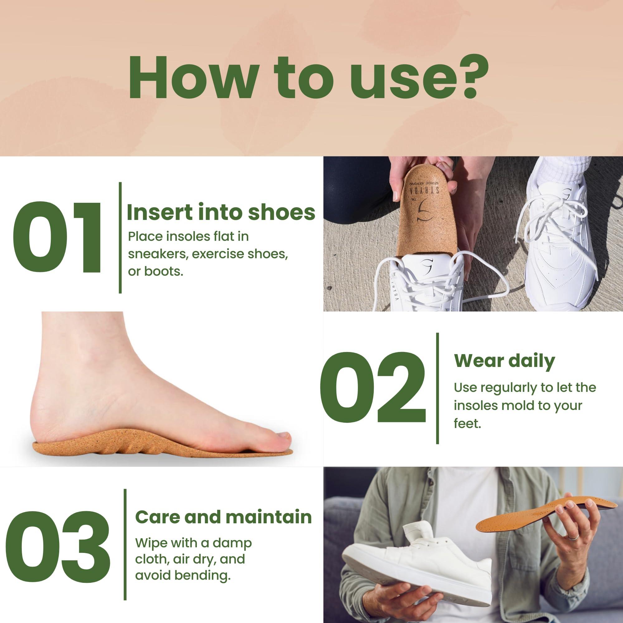 STRYDA STRYDA Orthopedic Insoles - 100% Cork Soles to Promote Natural Foot Function - Barefoot Friendly Shoe Inserts for Feet, Knees & Back - 100% Natural, Vegan - XS