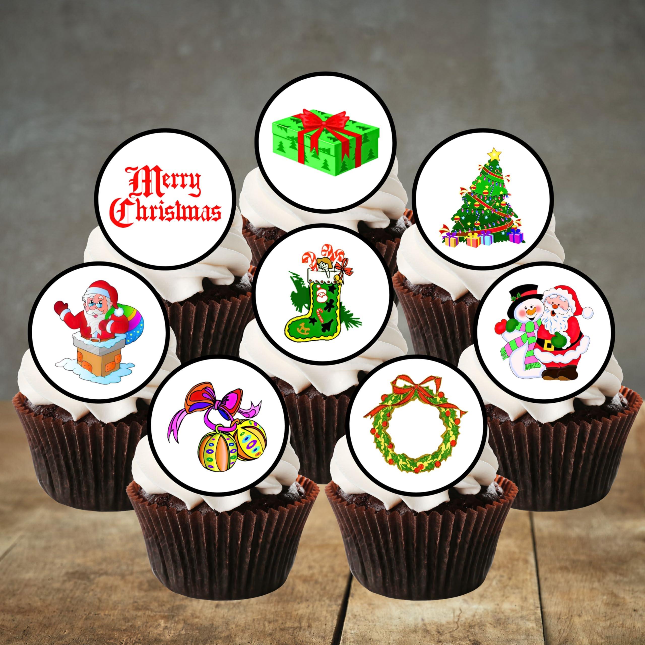Cians Cupcake Toppers PRECUT Edible Christmas Cake Toppers - Theme #1 Mini Christmas Cupcake Toppers, Christmas Cake Decorations, Xmas Cake Decorations, Christmas Cup Cake Toppers (24)