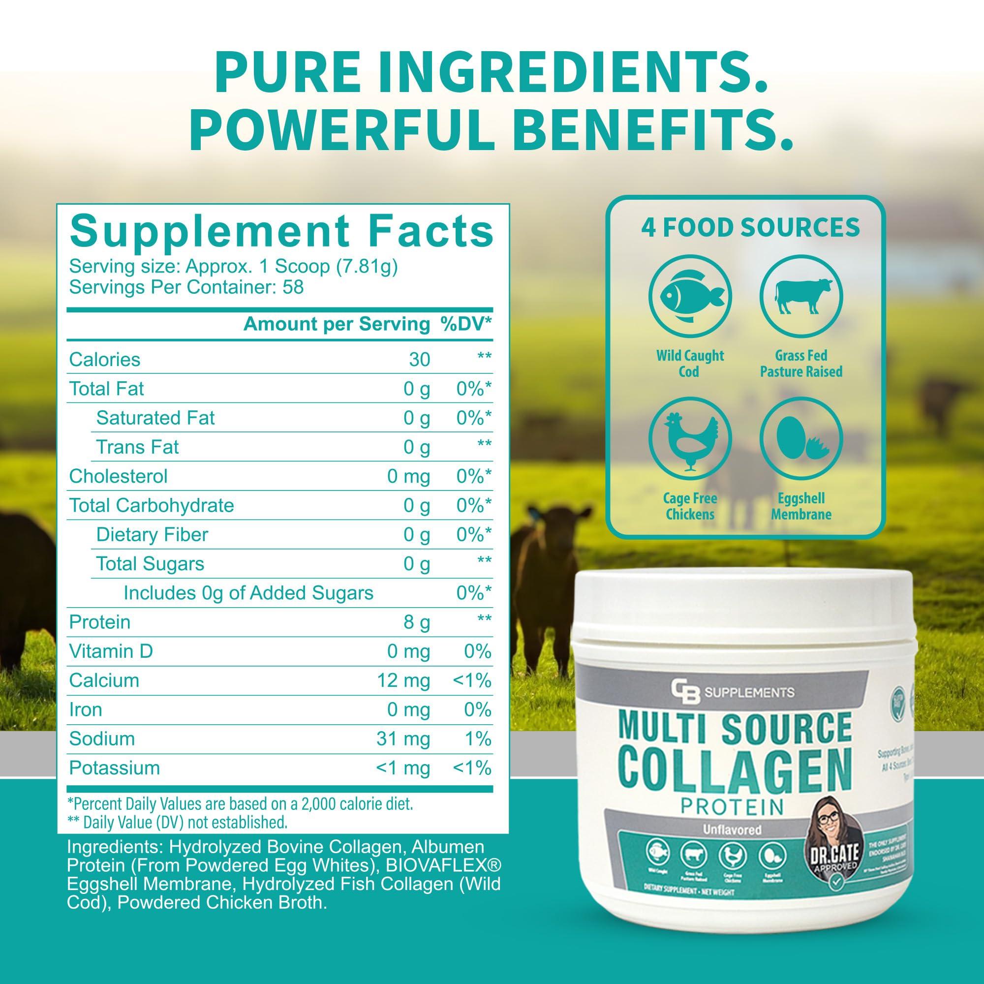 CB Supplements CB Supplements Unflavored Multi Collagen Protein Powder - Hydrolyzed Bovine Collagen Peptides, Albumen Protein, Hydrolyzed Marine Collagen Peptides
