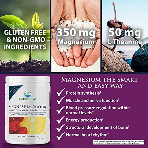 Nature's Lab Nature's Lab Magnesium Soothe Powder 350mg - Promotes Balanced Calcium Levels, Muscle & Nerve Function, Energy Production, and Overall Cardiovascular Health - 16.9 oz (100 Servings)