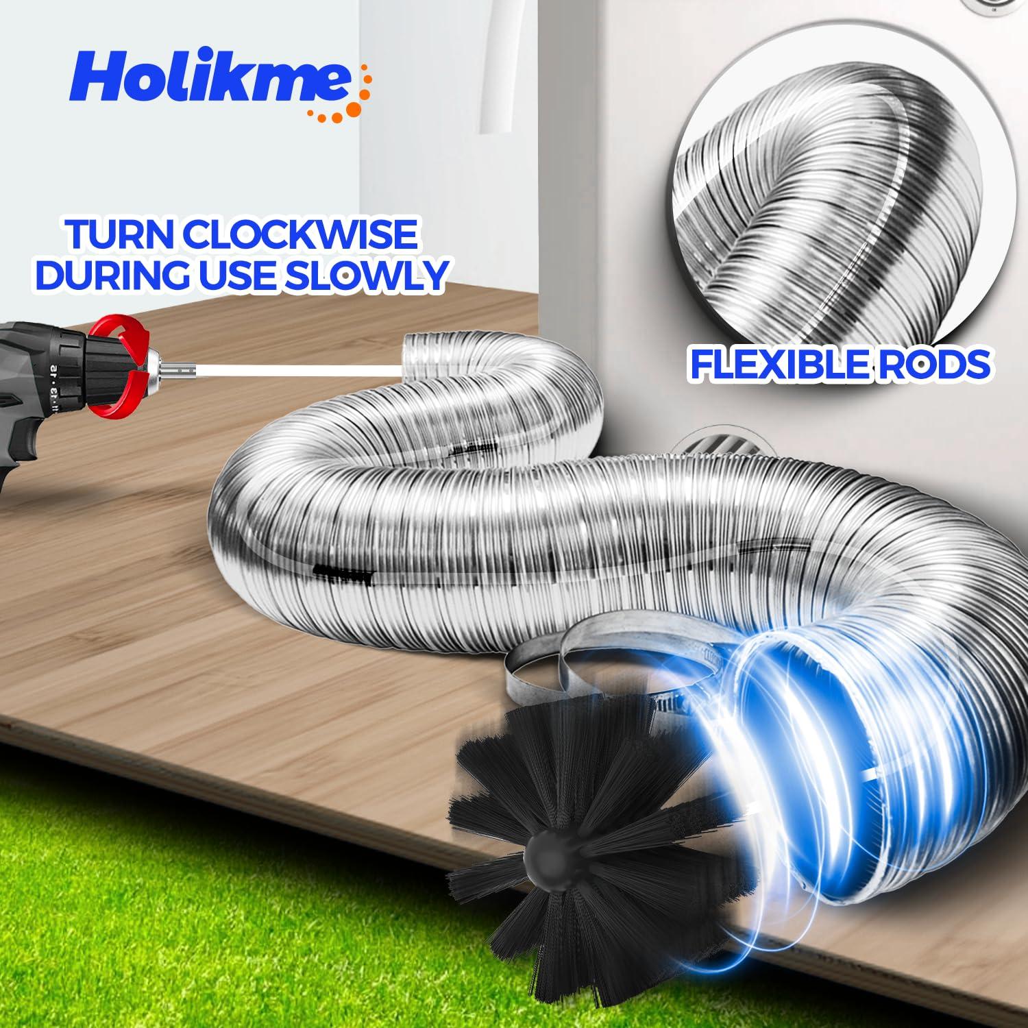 Holikme Holikme 16 Feet Dryer Vent Cleaning Brush Kit, Lint Remover,Fireplace Chimney Brushes, Extends Up to 16 Feet, Synthetic Brush Head, Use with or Without a Power Drill