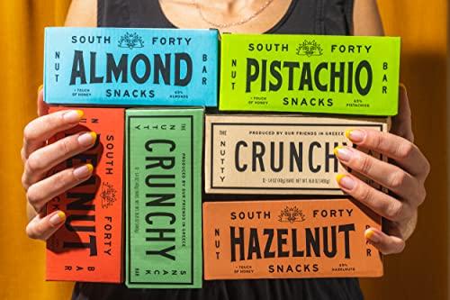 SOUTH FORTY SNACKS South 40 Snacks Pistachio and Cashew Bars, Extra Crunchy Nut Snack Bar, Simple Ingredients, Honey and Sugar, Unique Delicious Healthy Nut Clusters(40g Bar, Pack of 12)
