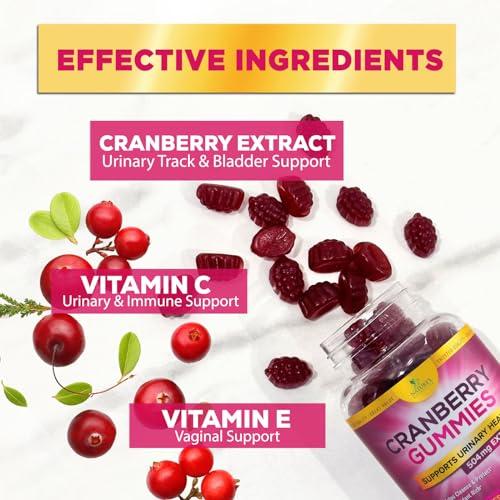 Nature's Nutrition Cranberry Gummies - Urinary Tract Health Gummy + Vitamin C - 25,000mg - Triple Strength Cranberry Concentrate Extract Supplement Pills, Ultimate Potency, Non-GMO, Gluten Free - 120 Gummies