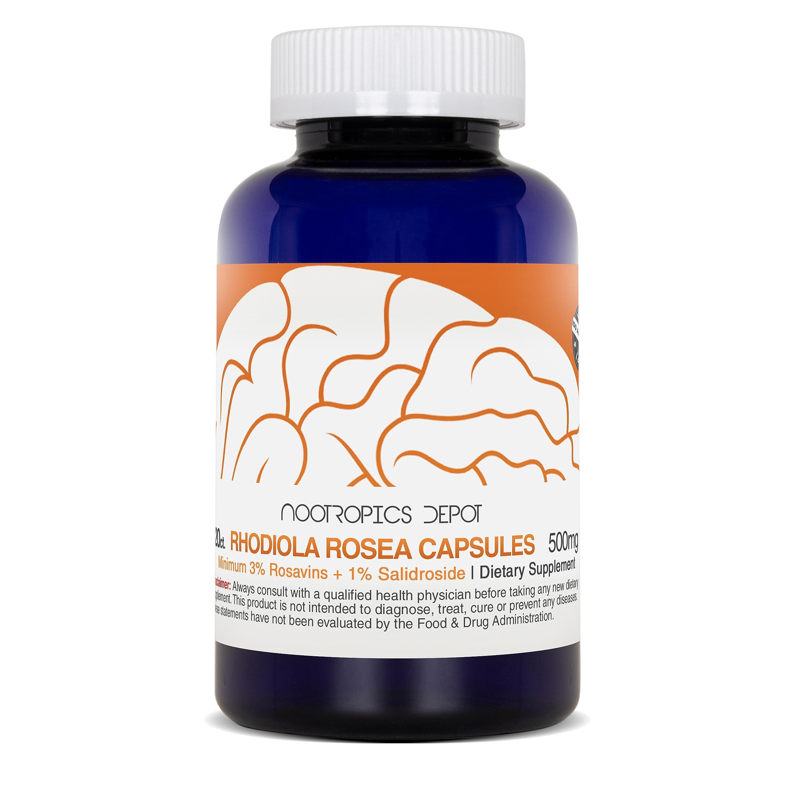 Nootropics Depot Nootropics Depot Rhodiola Rosea Capsules | 500mg | 3% Rosavins | 120 Count | Adaptogen Herb | Ayurvedic Supplement