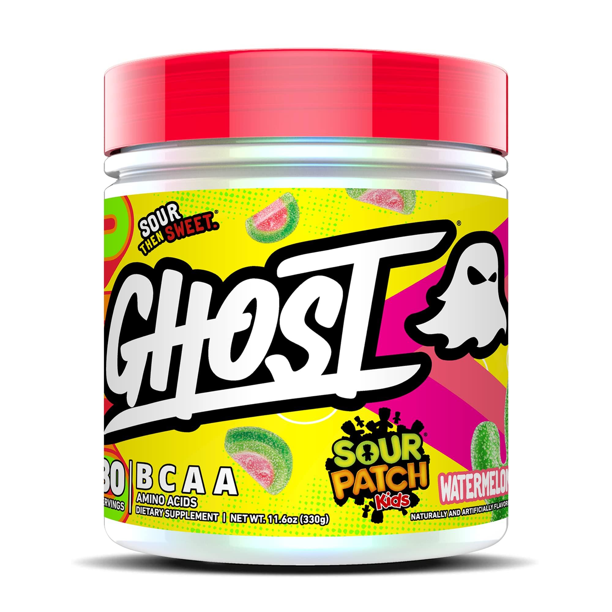 GHOST GHOST BCAA Powder Amino Acids Supplement, Sour Patch Kids Watermelon - 30 Servings - Sugar-Free Intra, Post & Pre Workout Amino Powder & Recovery Drink, 7G BCAA