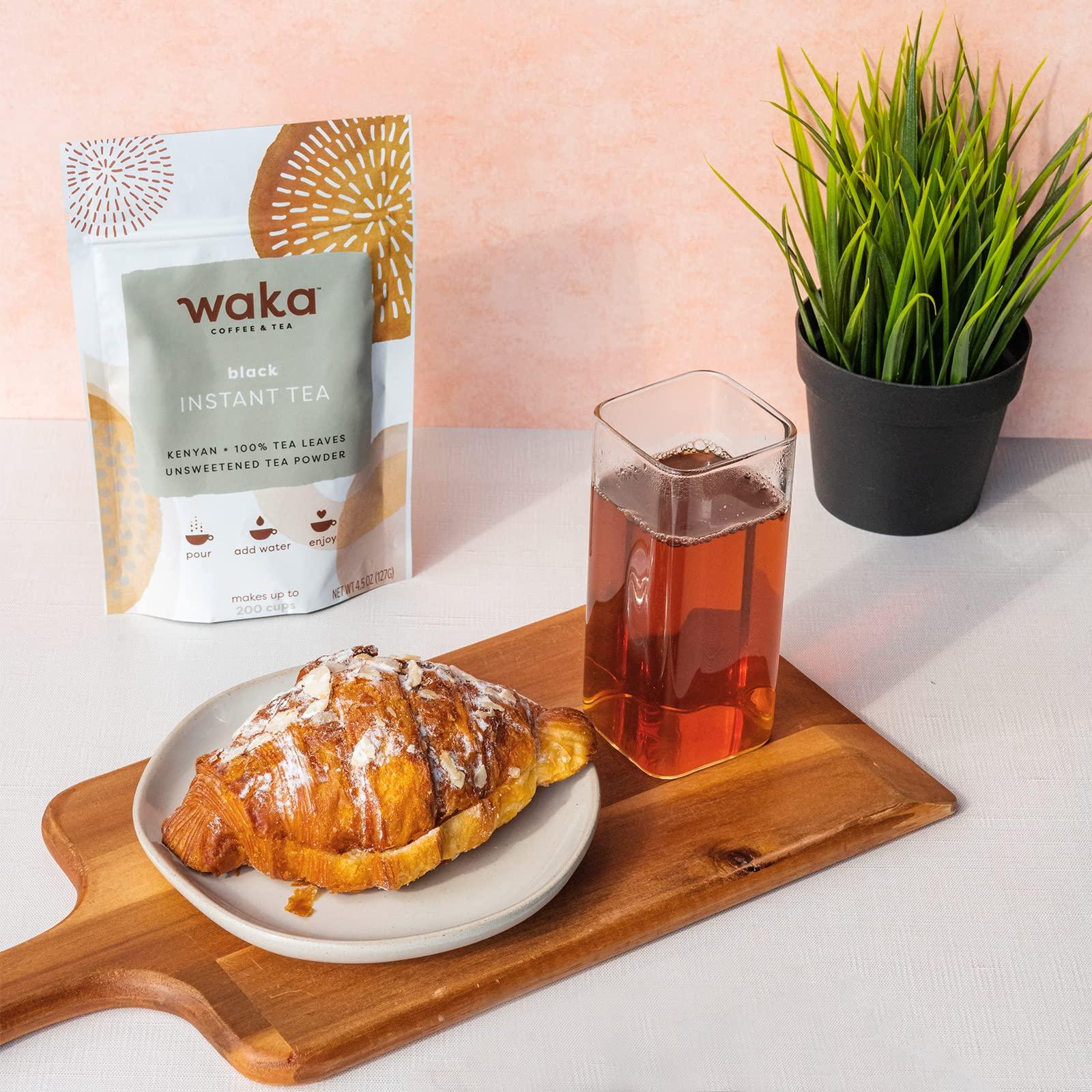 Waka Coffee Waka Instant Tea Mix, 2 Bag Bundle - 100% Tea Leaves, No Additives, Unsweetened Tea Powders - Kenyan Black, Peach Flavored Green (4.5oz Each)