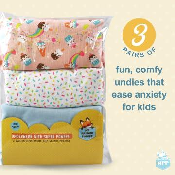 Private Pocket My Private Pocket Girls Underwear with Inner Pouches, Soft Cotton Panties, Youth Incontinence, Potty Training, Medium (Pack of 3)