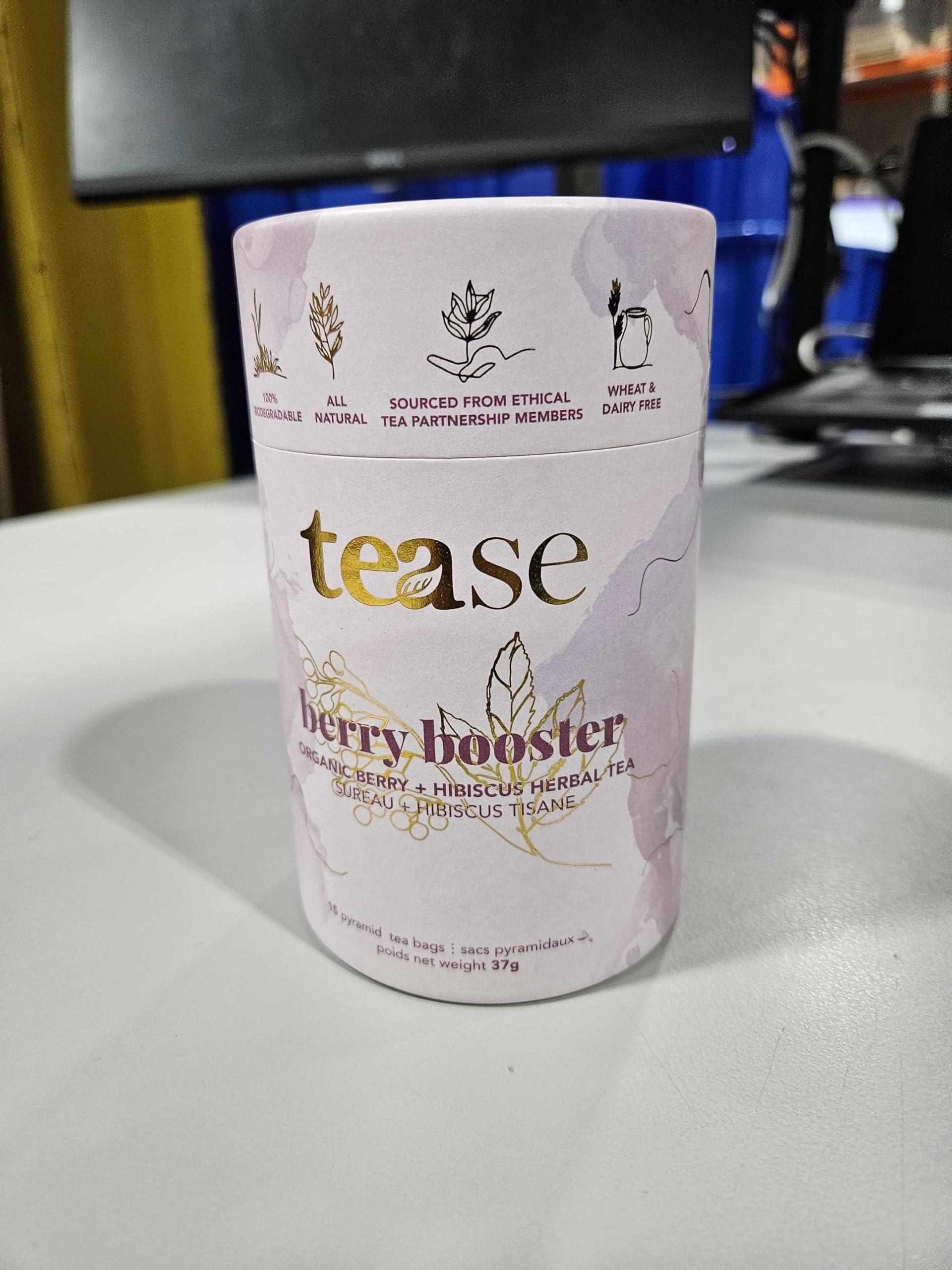 Tease Tease Tea Organic Tea Gift Set | 15 Piece Botanical Pyramid Tea Bag Infuser Sachets Luxury Wellness Tea Lovers Kit Loose Leaf Blend with Elderberry, Currant, Hibiscus Caffeine Free 37g (Berry Booster)