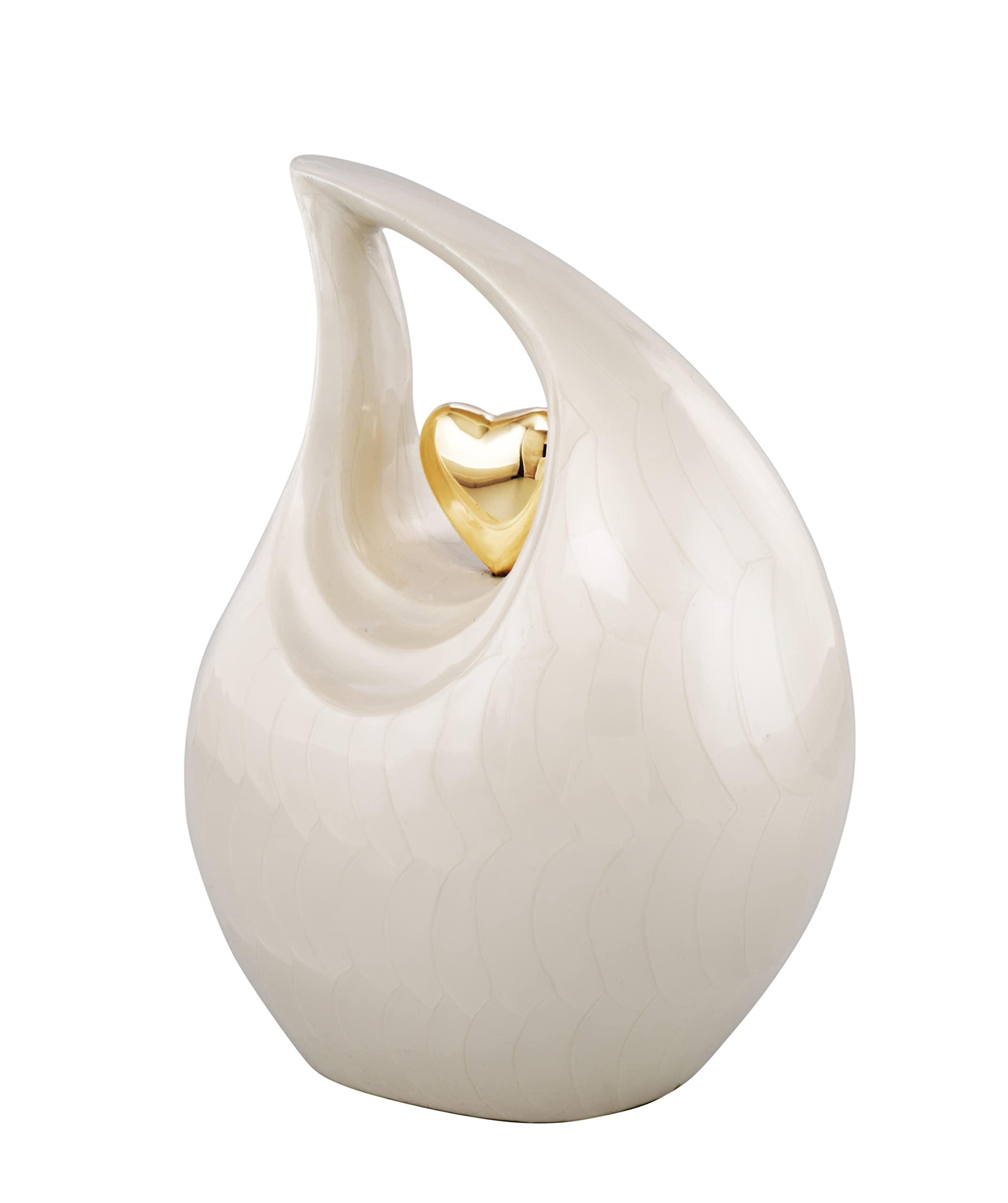 URNS OF DIGNITY Heart of Love Adult Cremation Urns for Human Ashes - Decorative Urns,Urns for Human Ashes Female & Male,Urns for Ashes Men & Women,Funeral Urn (White Gold, Adult)