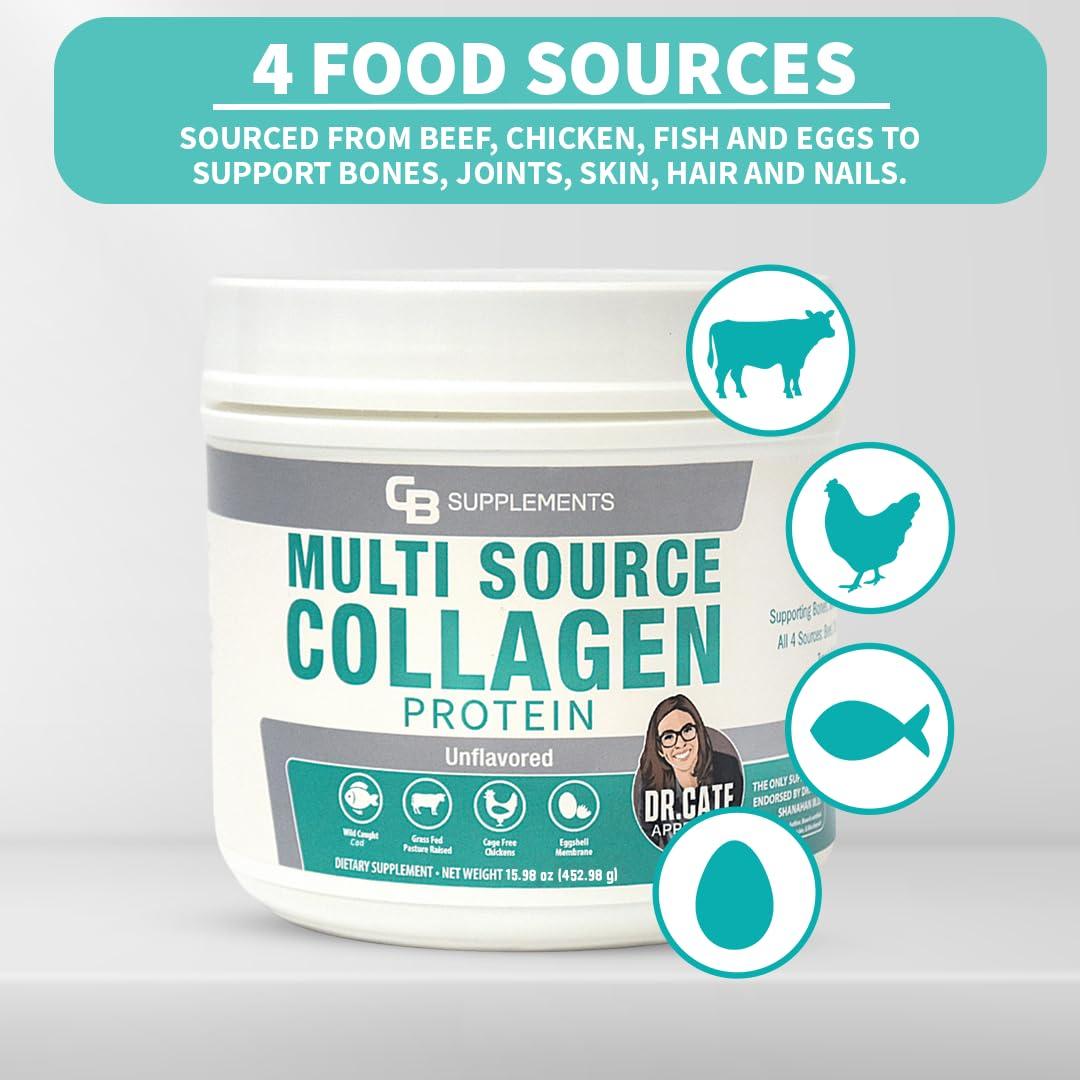 CB Supplements CB Supplements Unflavored Multi Collagen Protein Powder - Hydrolyzed Bovine Collagen Peptides, Albumen Protein, Hydrolyzed Marine Collagen Peptides