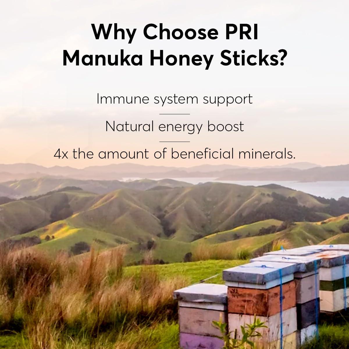 PRI PACIFIC RESOURCES INTERNATIONAL THE ESSENCE OF PRI Manuka Honey Sticks, Certified MGO 60+, Raw New Zealand Manuka Honey, Perfect for On-the-Go, 50 count
