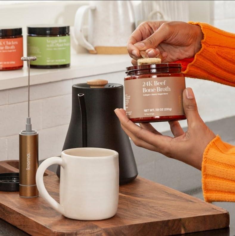 KROMA. Kroma Premium Grass Fed Beef Bone Broth, Dairy & Gluten Free Powder Mix with Collagen, Protein, Turmeric, & other Organic Ingredients, Promotes Gut Health & Healthy Skin, Hair & Nails, 10 Servings