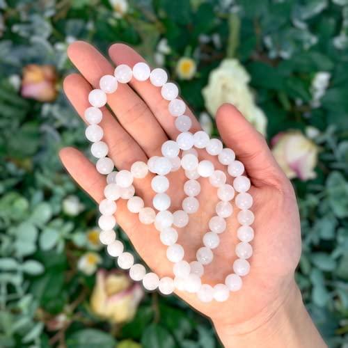 Soul Charms Crystals White Jade Beaded Crystal Bracelet 8mm Beads Stackable | Calming, Energy Balance, Protection, Dreaming, Spiritual Gift Her, Healing Bracelet