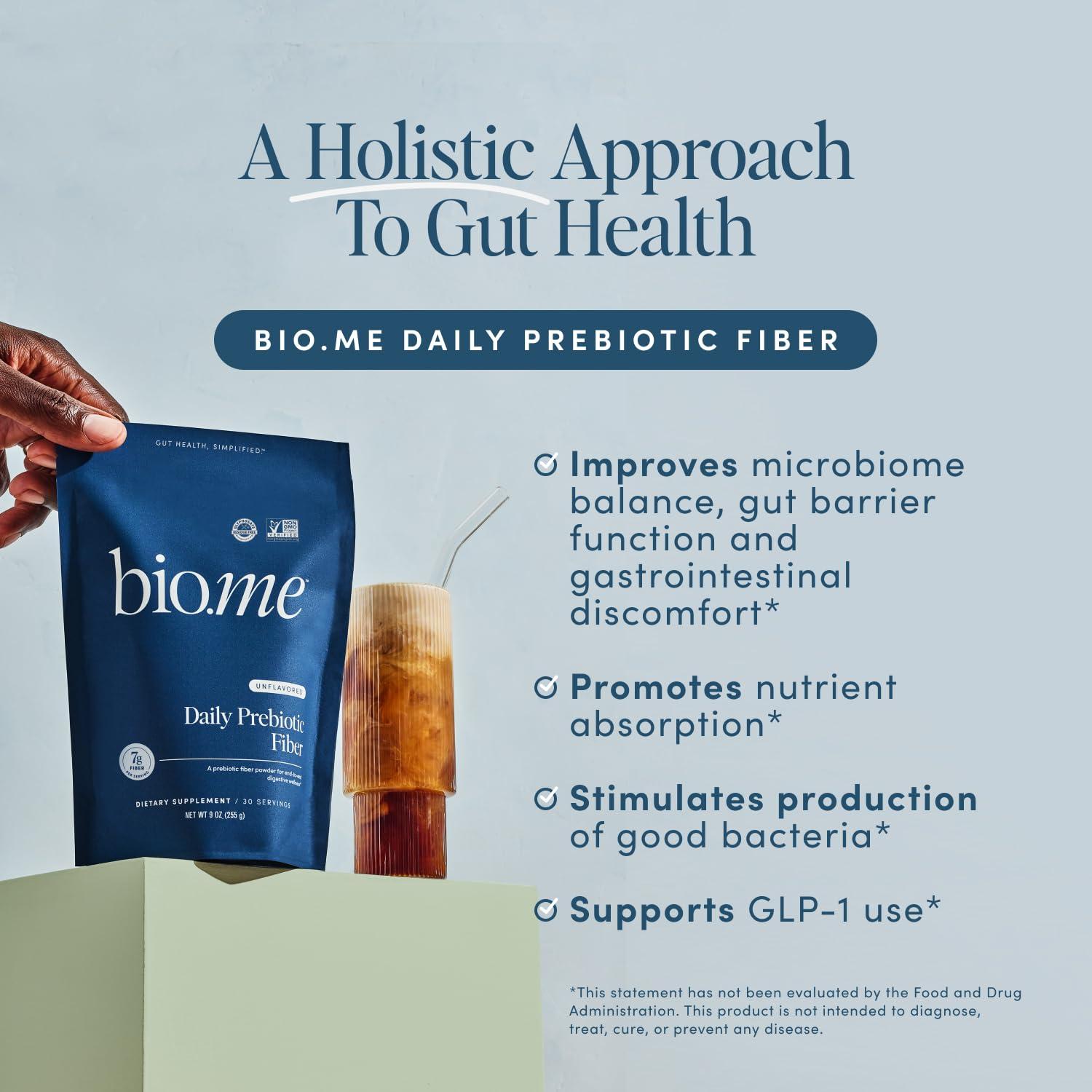 Bio.me Daily Prebiotic Fiber - Fiber Supplement Powder for Digestive Health & Gut Health - Fiber Powder Unflavored Prebiotics, Non-GMO Dietary Fiber, Gluten & Sugar Free Soluble Fiber Supplements-30 Servings