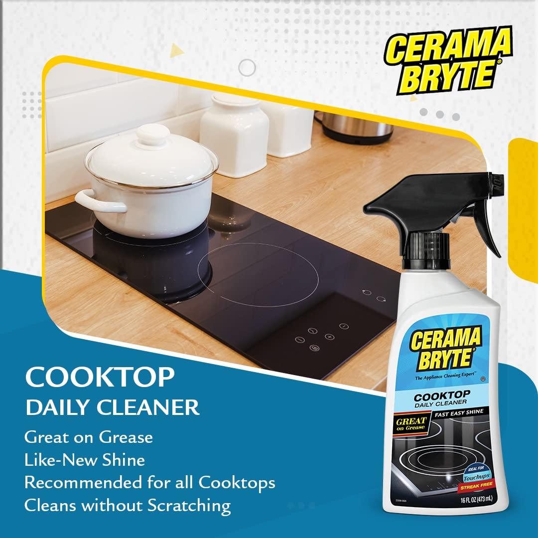 Cerama Bryte Cerama Bryte Daily Spray Cooktop and Stove Top Cleaner for Glass & Pads Combo Kit - Ceramic Surfaces, 16 Fluid Ounces, 4 Piece Set